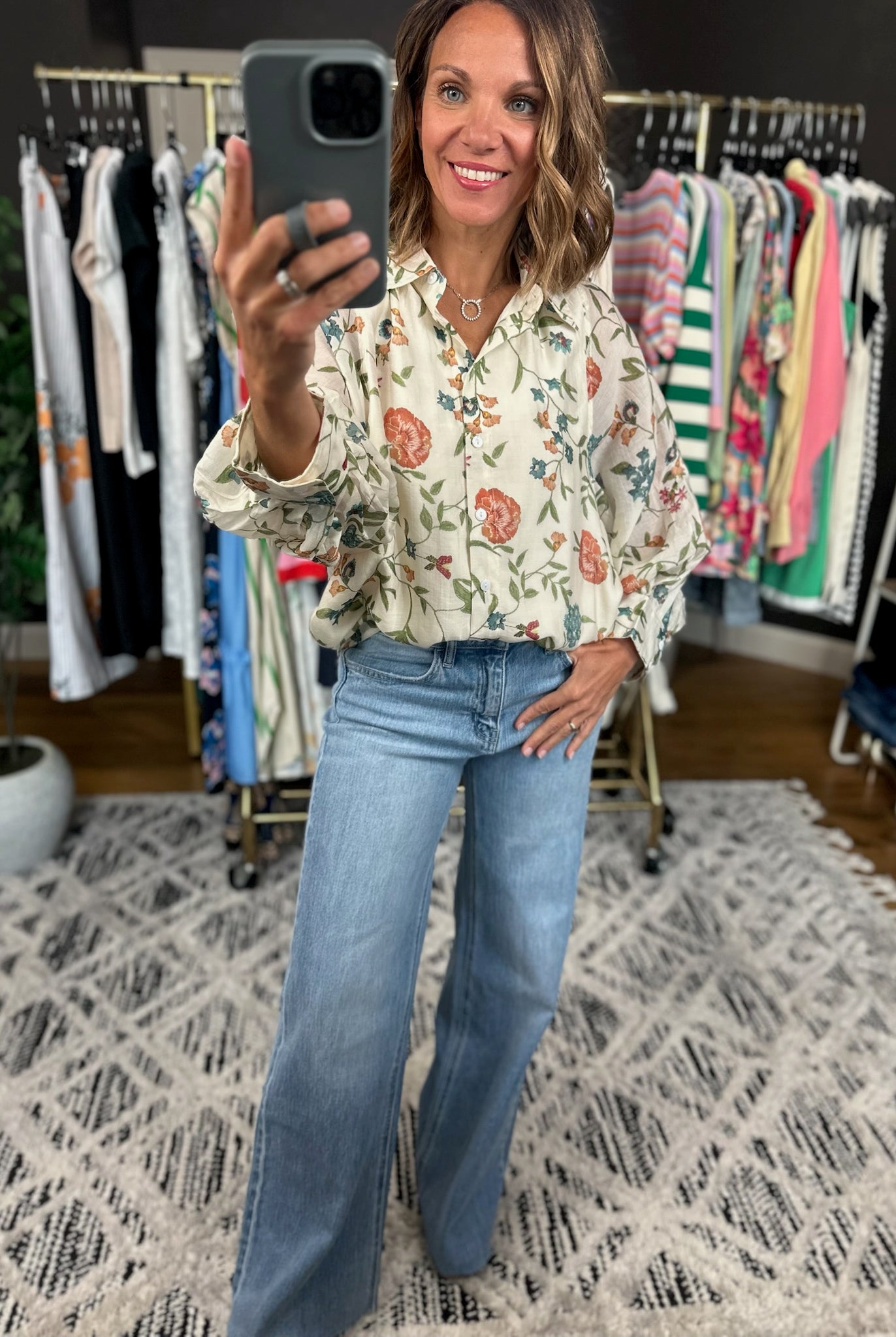 Finding Hope Floral Button-Down Top-Long Sleeves-Entro-Anna Kaytes Boutique, Women's Fashion Boutique in Grinnell, Iowa