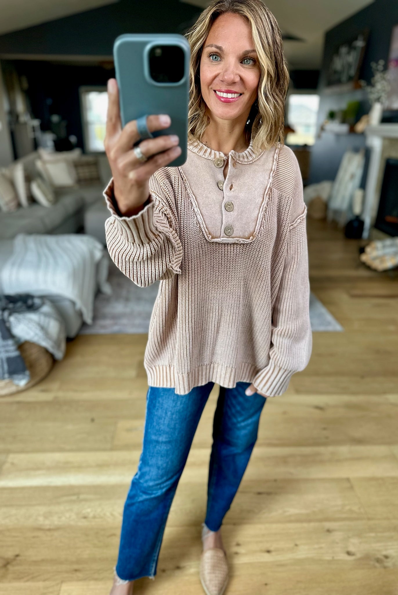 Reaching For Fall Ribbed Henley Sweater-ee:some-Anna Kaytes Boutique, Women's Fashion Boutique in Grinnell, Iowa