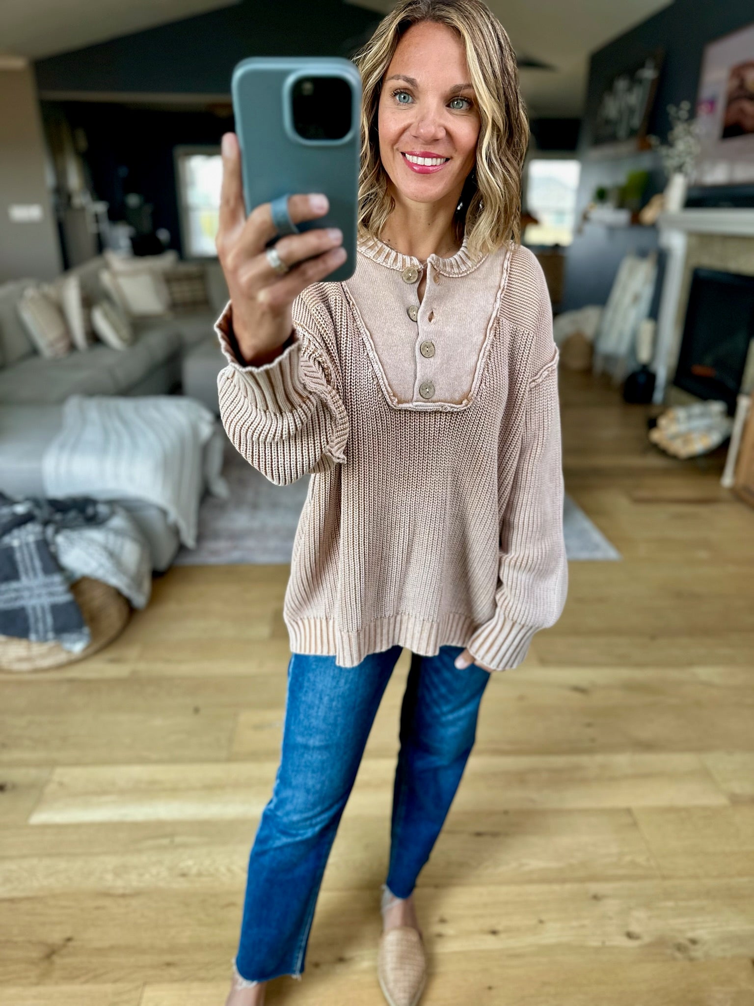 Reaching For Fall Ribbed Henley Sweater-ee:some-Anna Kaytes Boutique, Women's Fashion Boutique in Grinnell, Iowa