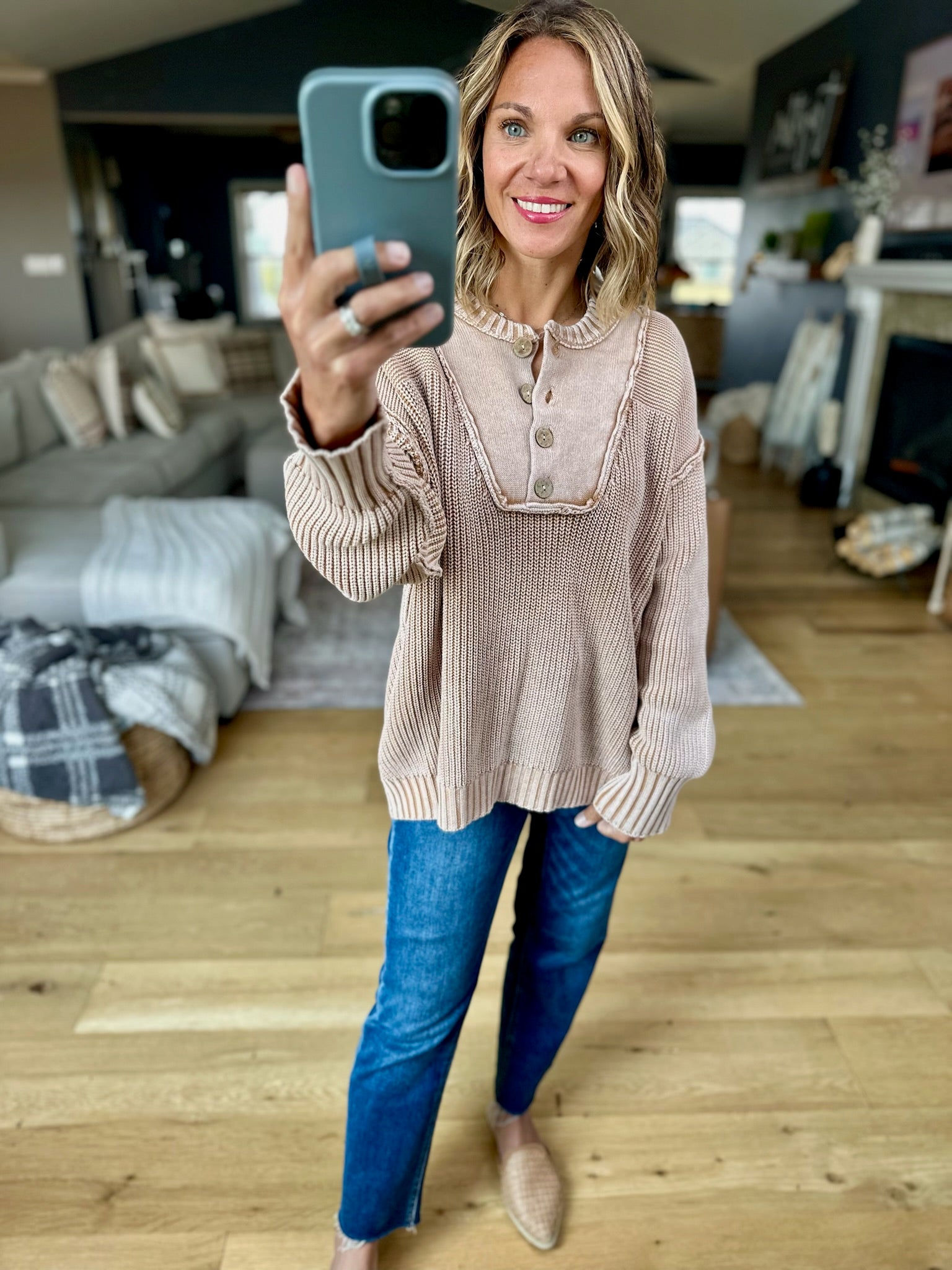 Reaching For Fall Ribbed Henley Sweater-ee:some-Anna Kaytes Boutique, Women's Fashion Boutique in Grinnell, Iowa