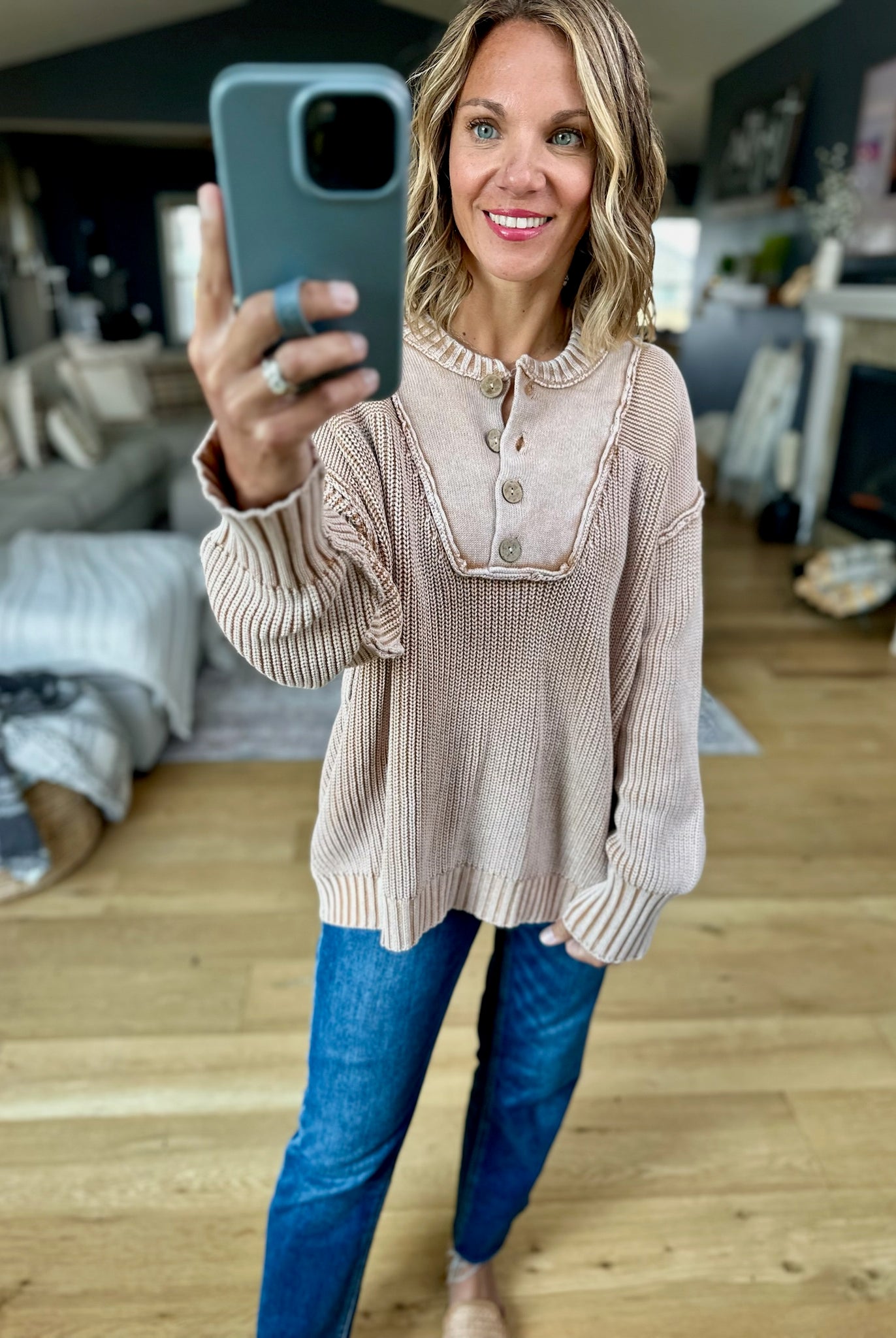 Reaching For Fall Ribbed Henley Sweater-ee:some-Anna Kaytes Boutique, Women's Fashion Boutique in Grinnell, Iowa