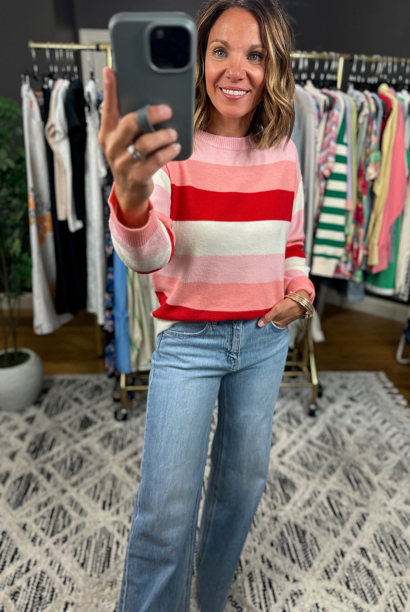 Soft Launch Striped Crew Sweater-Sweaters-Anniewear-Anna Kaytes Boutique, Women's Fashion Boutique in Grinnell, Iowa