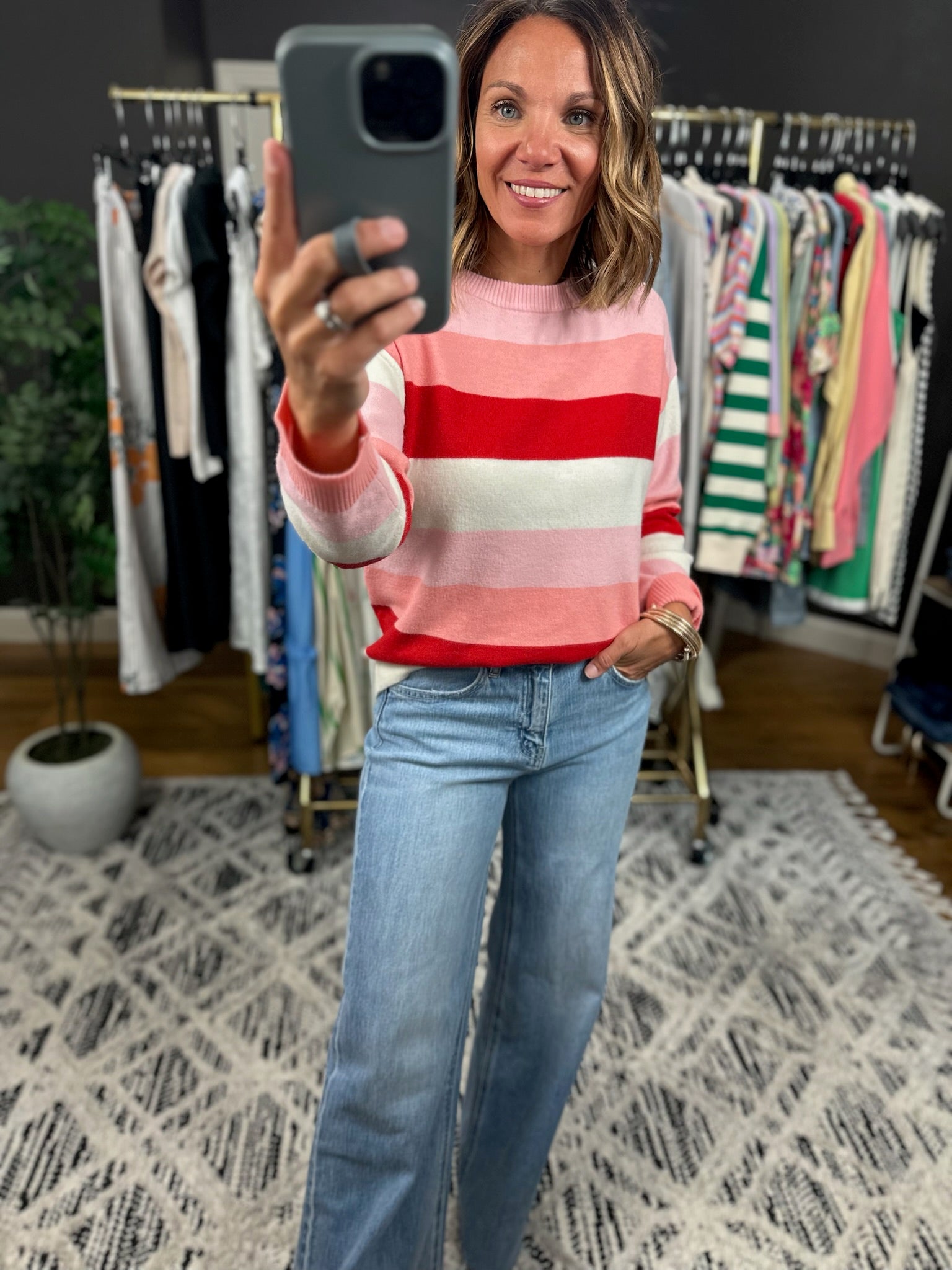Soft Launch Striped Crew Sweater-Sweaters-Anniewear-Anna Kaytes Boutique, Women's Fashion Boutique in Grinnell, Iowa