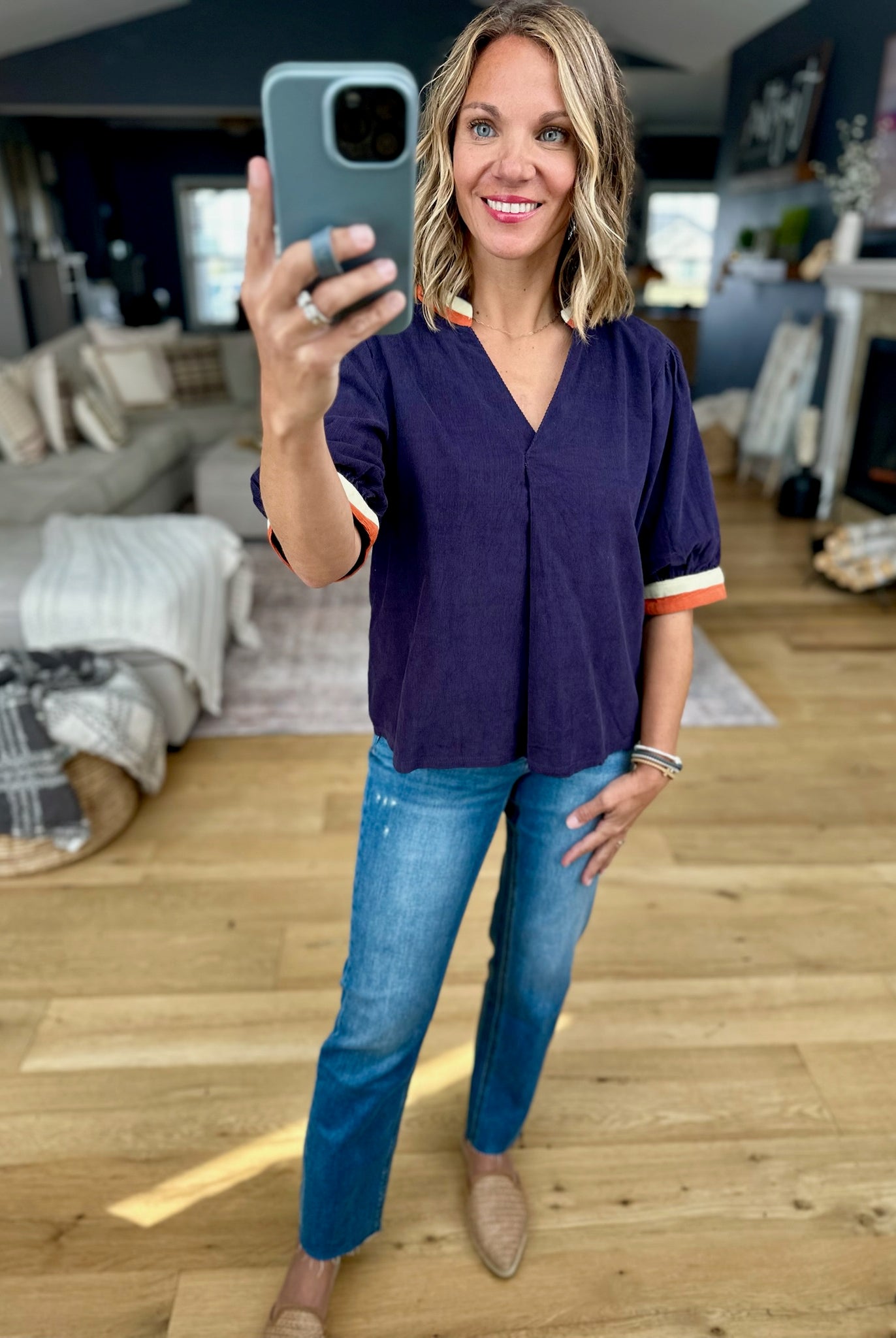 The Final Stage V-Neck Trimmed Top-THML-Anna Kaytes Boutique, Women's Fashion Boutique in Grinnell, Iowa