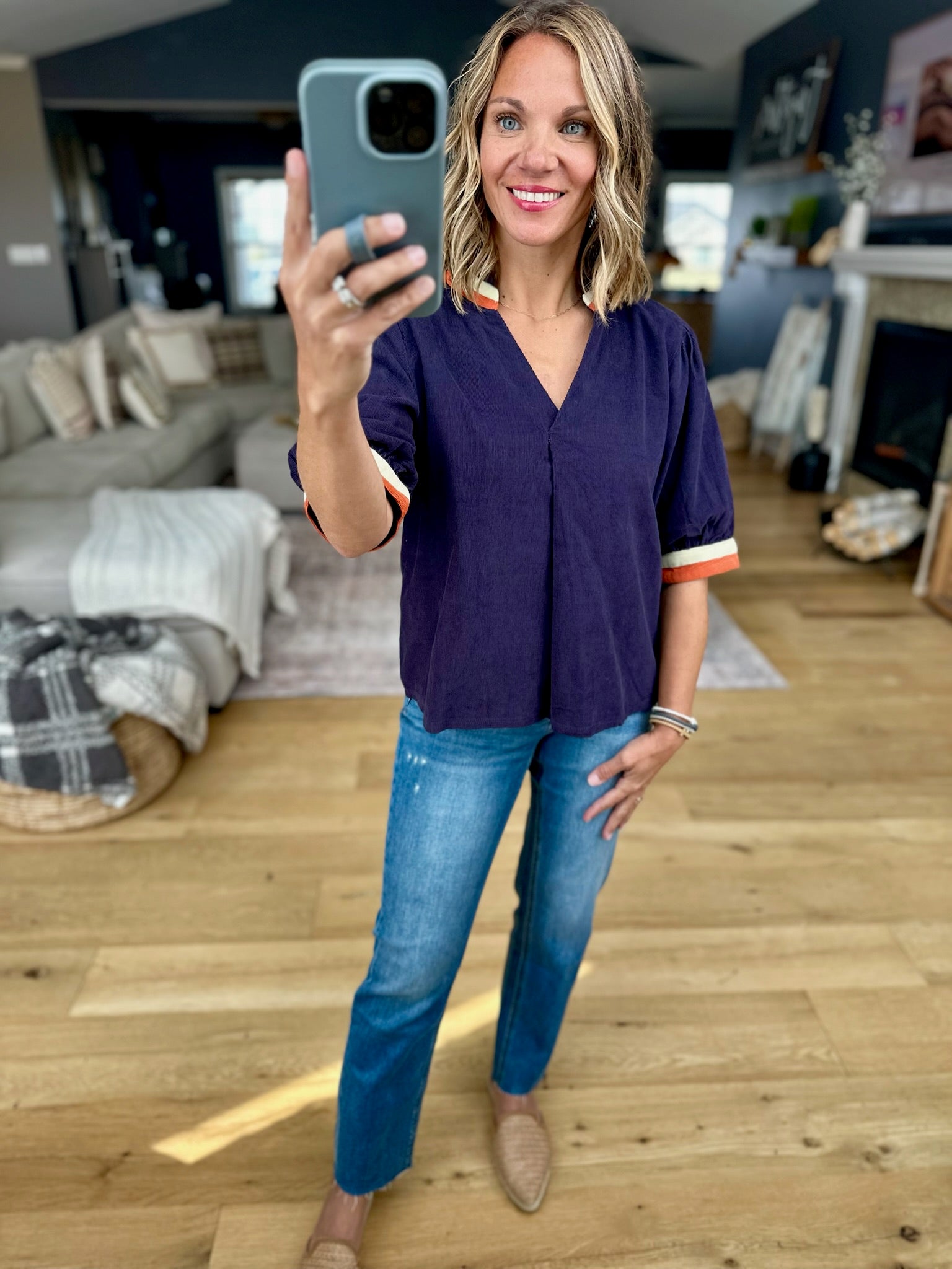 The Final Stage V-Neck Trimmed Top-THML-Anna Kaytes Boutique, Women's Fashion Boutique in Grinnell, Iowa