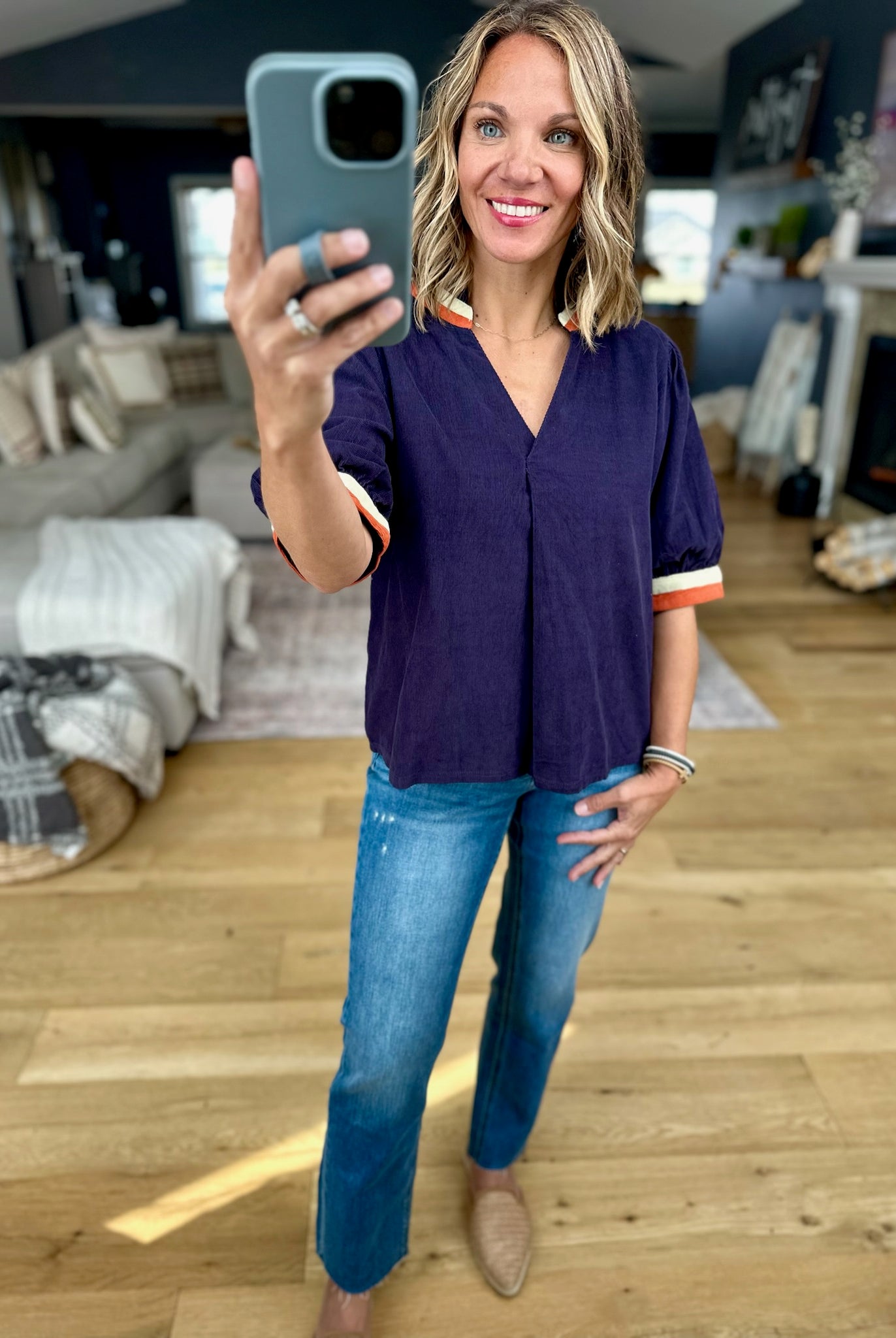 The Final Stage V-Neck Trimmed Top-THML-Anna Kaytes Boutique, Women's Fashion Boutique in Grinnell, Iowa