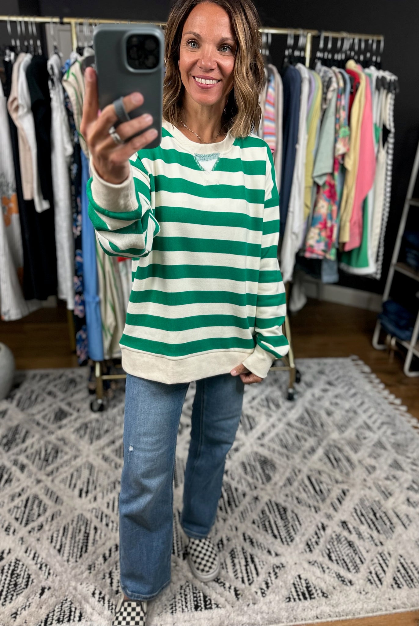 In My Head Striped Crew-Sweaters-Hem & Thread-Anna Kaytes Boutique, Women's Fashion Boutique in Grinnell, Iowa