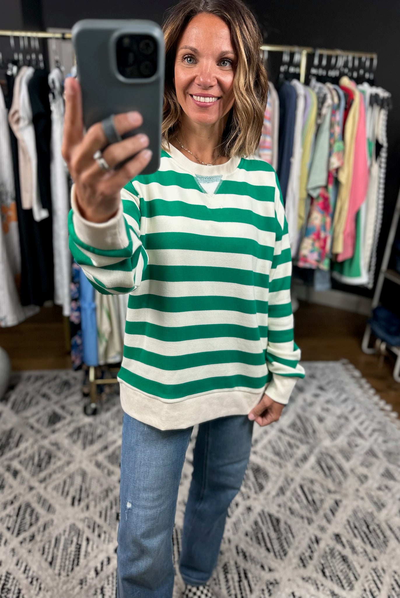In My Head Striped Crew-Sweaters-Hem & Thread-Anna Kaytes Boutique, Women's Fashion Boutique in Grinnell, Iowa