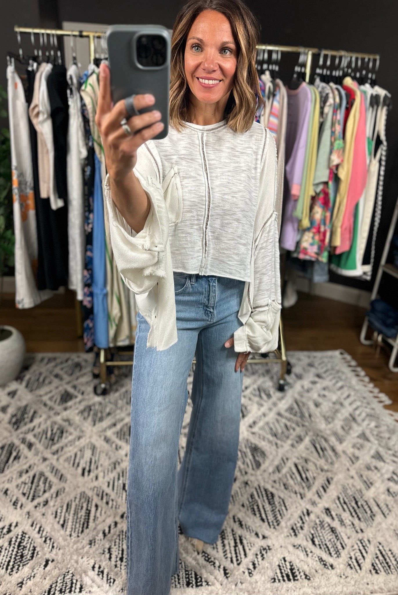 On Cloud Nine Raw Hem Top-Sweaters-POL-Anna Kaytes Boutique, Women's Fashion Boutique in Grinnell, Iowa