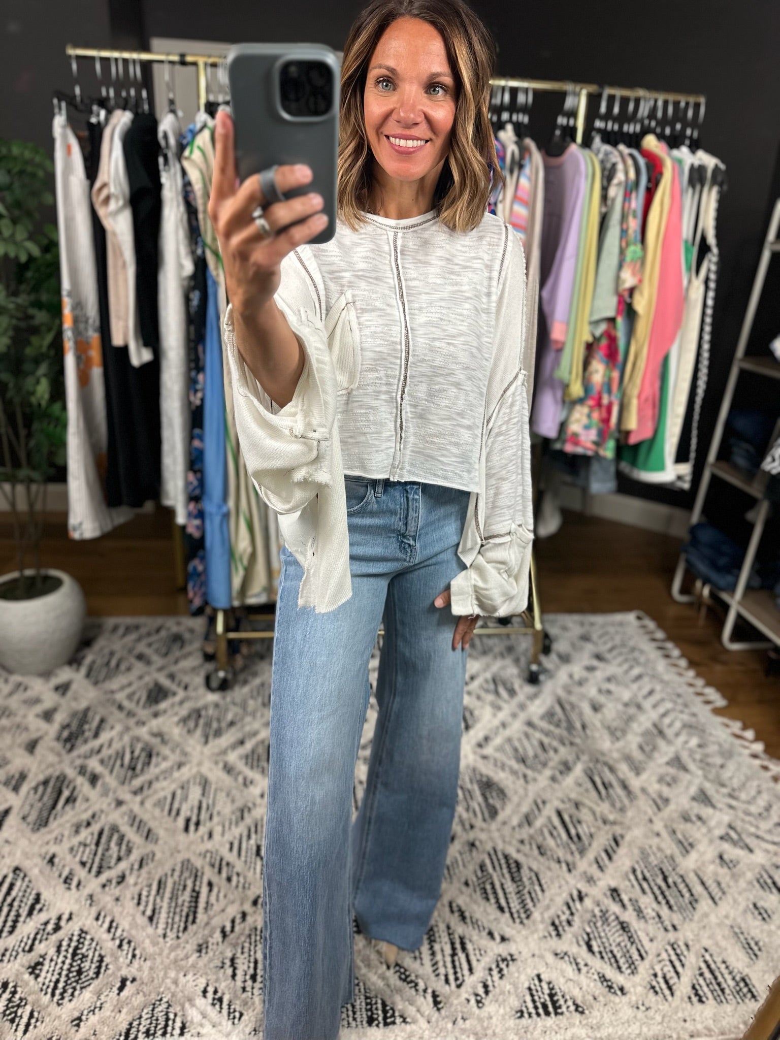 On Cloud Nine Raw Hem Top-Sweaters-POL-Anna Kaytes Boutique, Women's Fashion Boutique in Grinnell, Iowa