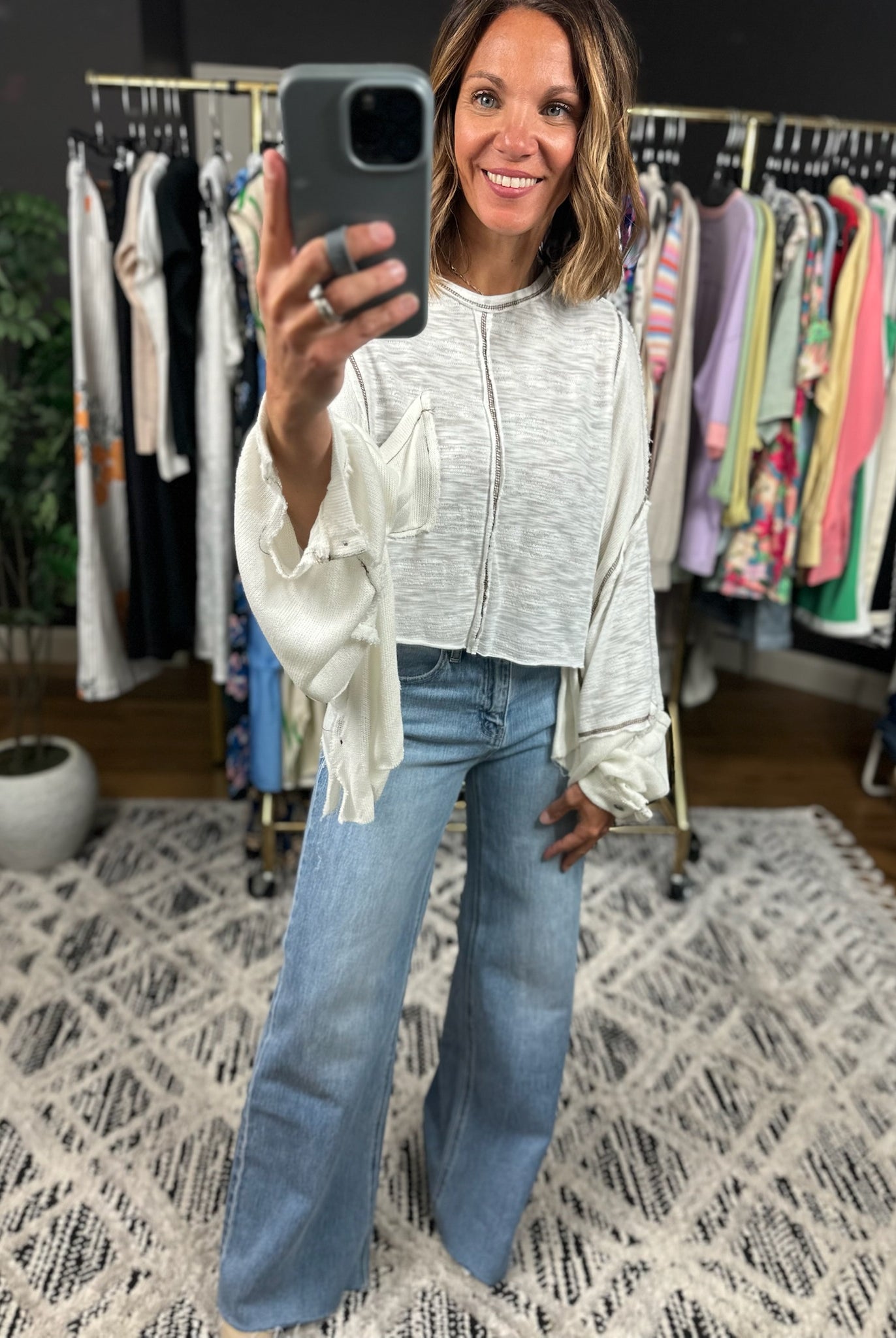 On Cloud Nine Raw Hem Top-Sweaters-POL-Anna Kaytes Boutique, Women's Fashion Boutique in Grinnell, Iowa