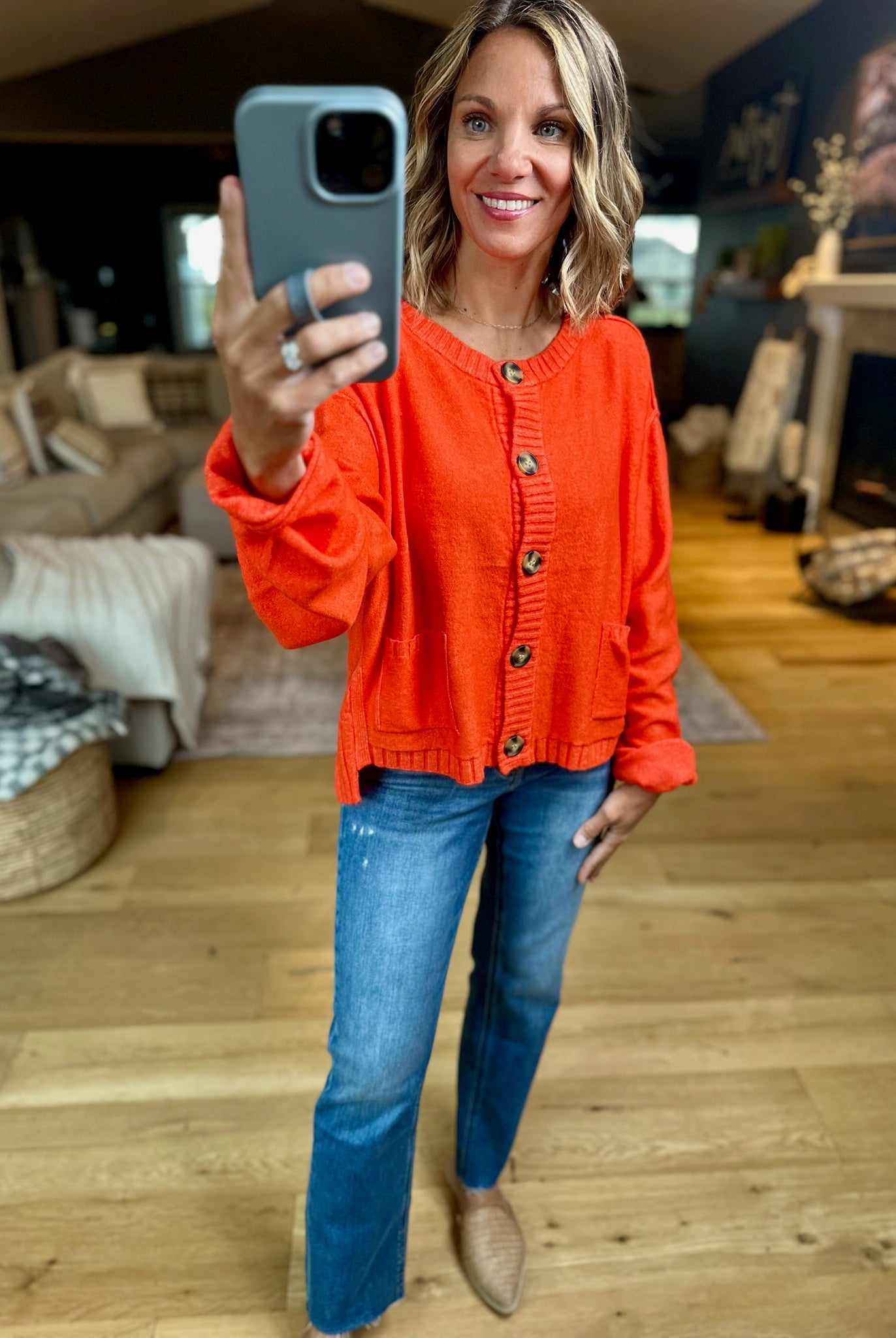 ****Pumpkin Spice Button-Front Cardigan-By Together-Anna Kaytes Boutique, Women's Fashion Boutique in Grinnell, Iowa