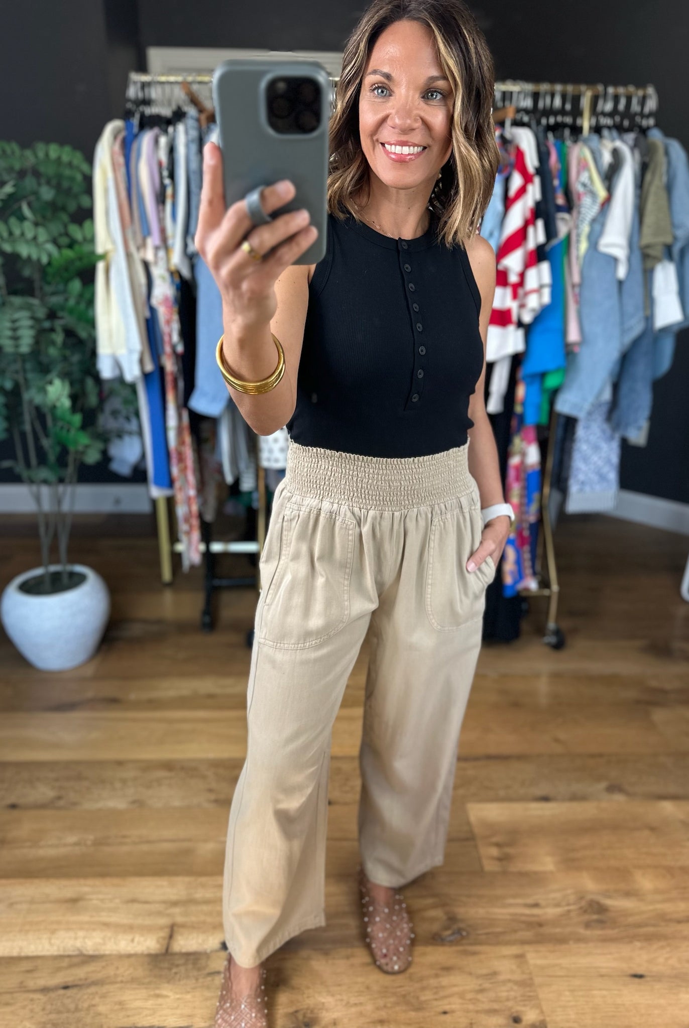 Why Don't We Smock-Waist Crop Pants-Pants-Blu Pepper-Anna Kaytes Boutique, Women's Fashion Boutique in Grinnell, Iowa