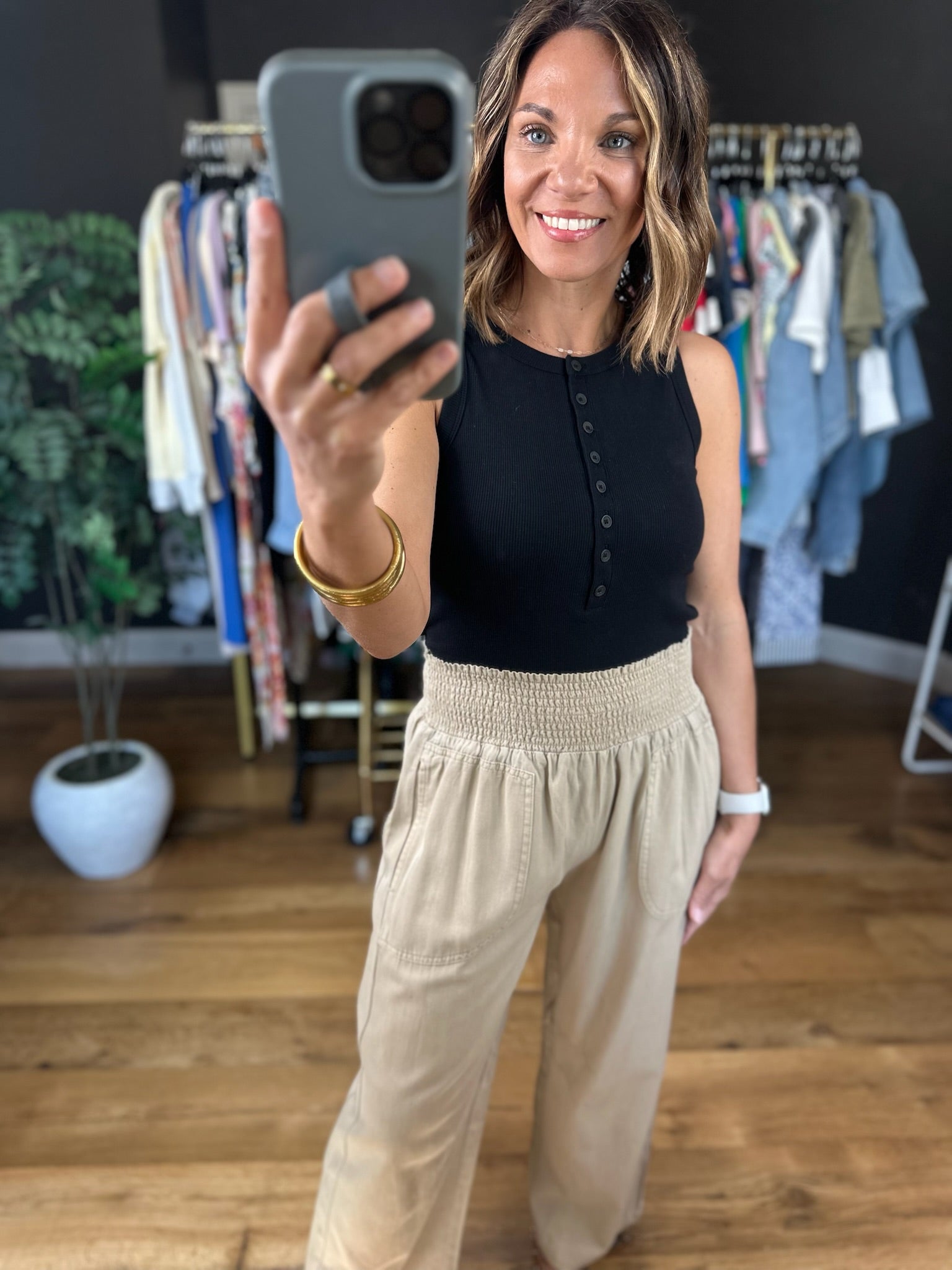 Why Don't We Smock-Waist Crop Pants-Pants-Blu Pepper-Anna Kaytes Boutique, Women's Fashion Boutique in Grinnell, Iowa