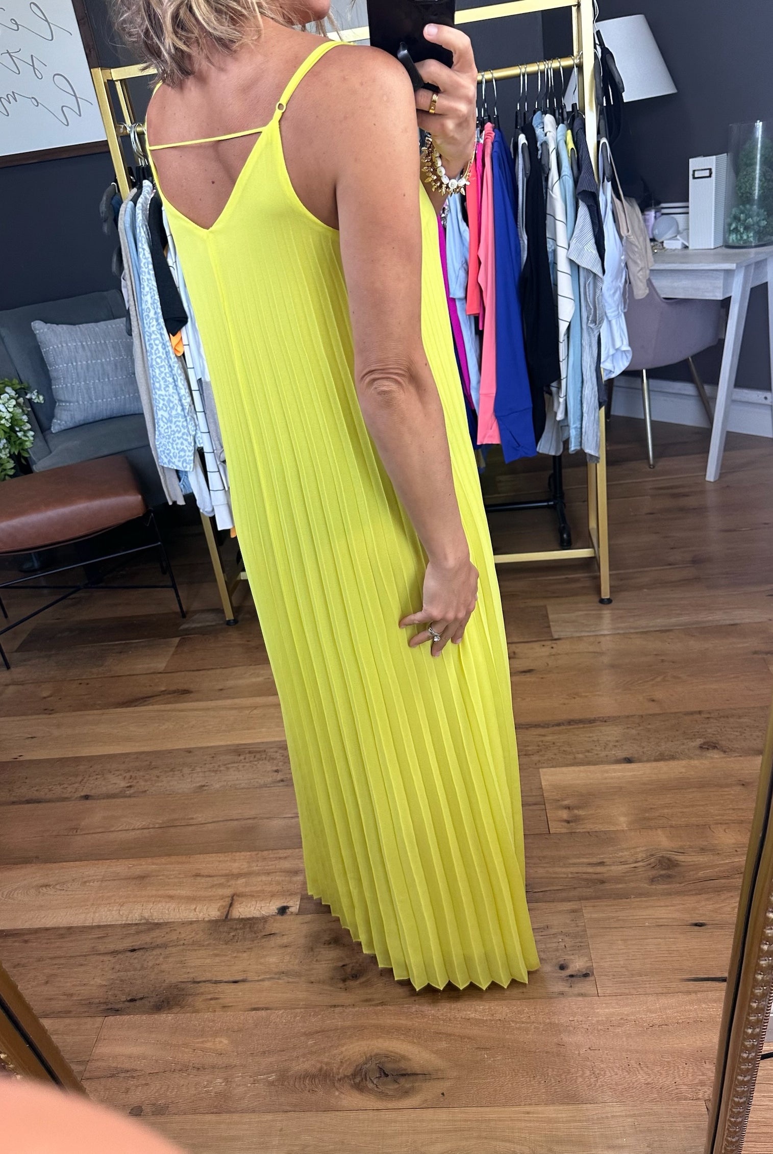 Moonlight In Mexico Pleated Maxi Dress - Lime Yellow-Dresses-Skies Are Blue-Anna Kaytes Boutique, Women's Fashion Boutique in Grinnell, Iowa