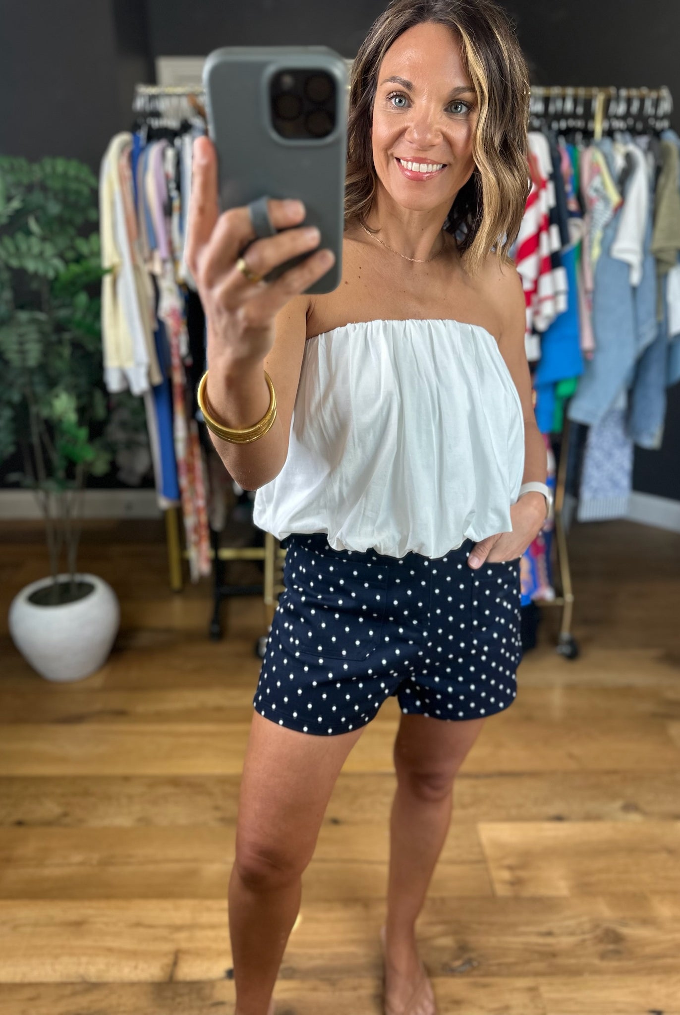 Lady Liberty Polka-Dot Shorts-Shorts-Entro-Anna Kaytes Boutique, Women's Fashion Boutique in Grinnell, Iowa