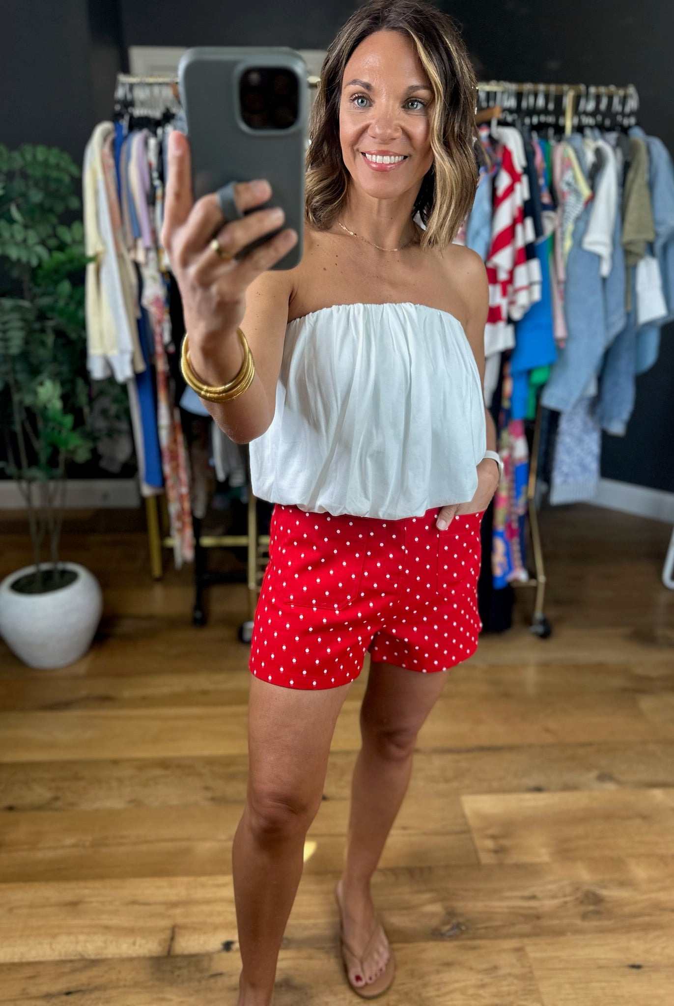 Lady Liberty Polka-Dot Shorts-Shorts-Entro-Anna Kaytes Boutique, Women's Fashion Boutique in Grinnell, Iowa