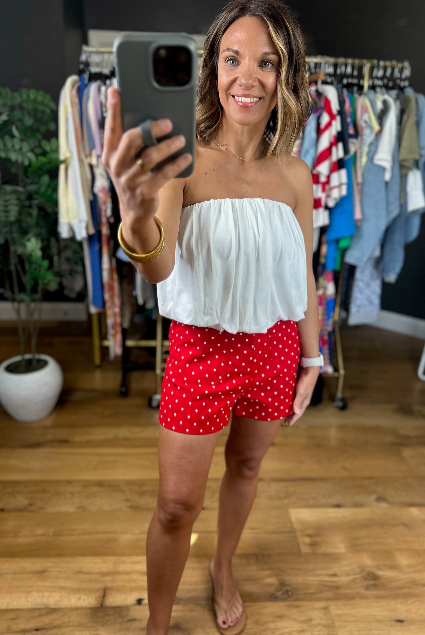 Lady Liberty Polka-Dot Shorts-Shorts-Entro-Anna Kaytes Boutique, Women's Fashion Boutique in Grinnell, Iowa