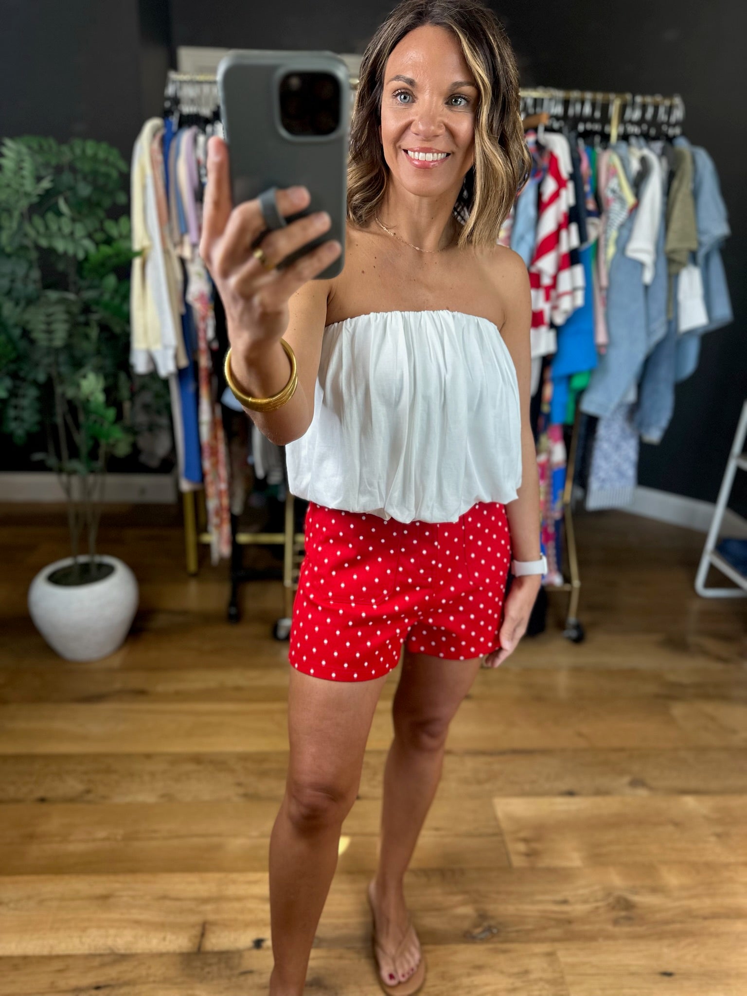 Lady Liberty Polka-Dot Shorts-Shorts-Entro-Anna Kaytes Boutique, Women's Fashion Boutique in Grinnell, Iowa
