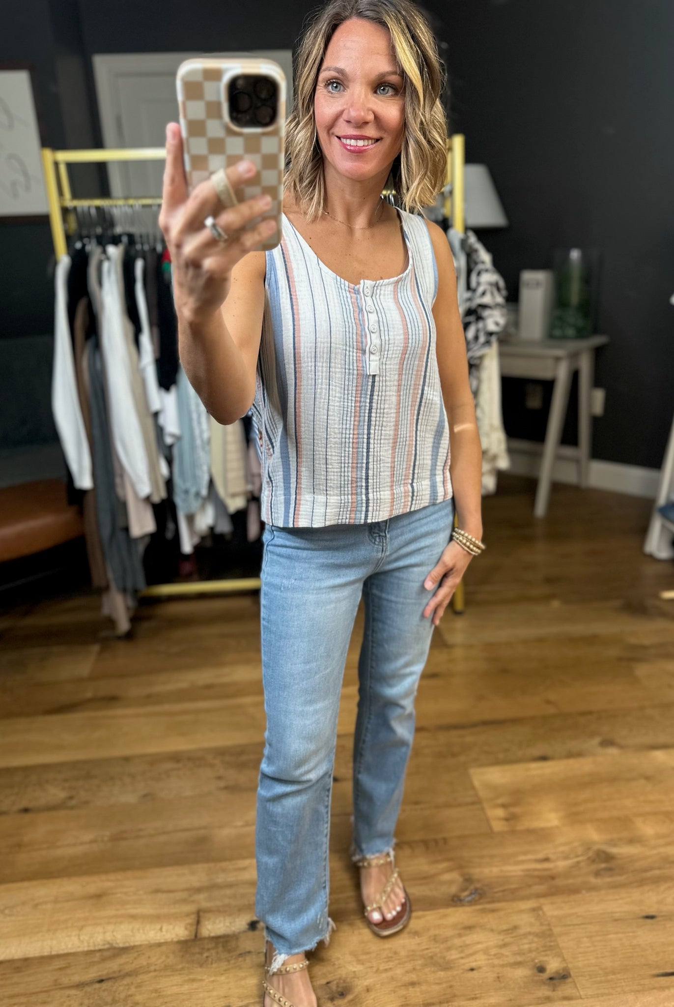 Can't Wait Denim Striped Sleeveless Top-Be Cool-Anna Kaytes Boutique, Women's Fashion Boutique in Grinnell, Iowa