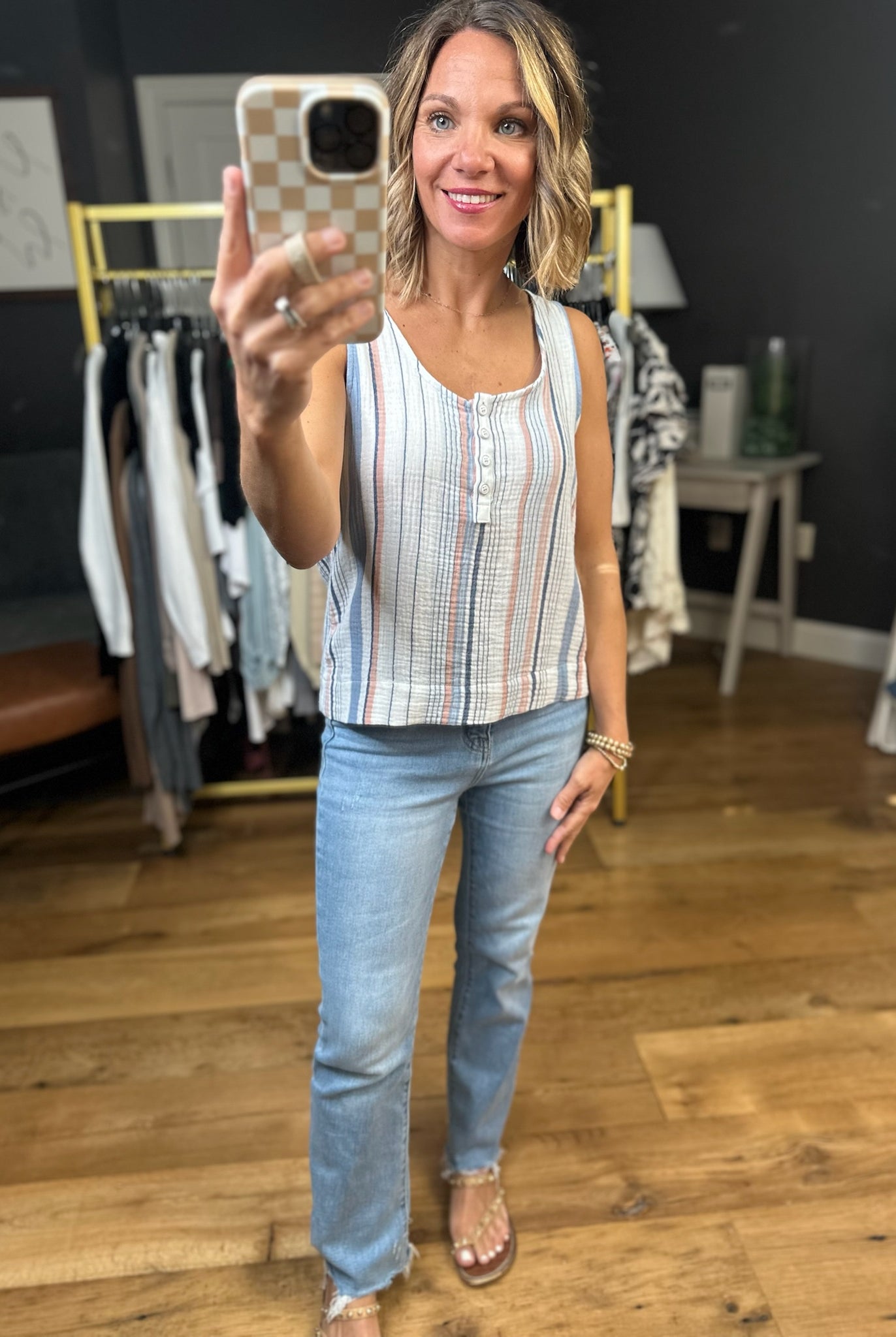 Can't Wait Denim Striped Sleeveless Top-Be Cool-Anna Kaytes Boutique, Women's Fashion Boutique in Grinnell, Iowa