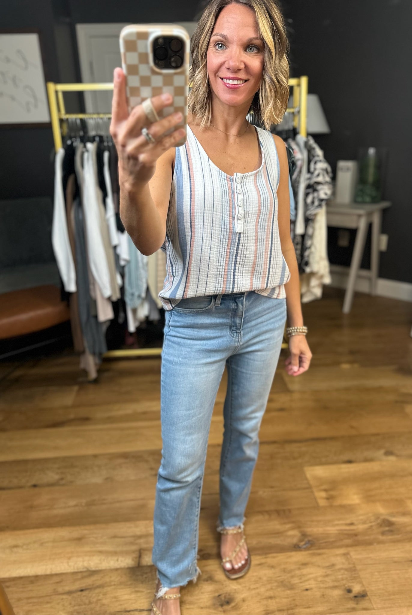 Can't Wait Denim Striped Sleeveless Top-Be Cool-Anna Kaytes Boutique, Women's Fashion Boutique in Grinnell, Iowa