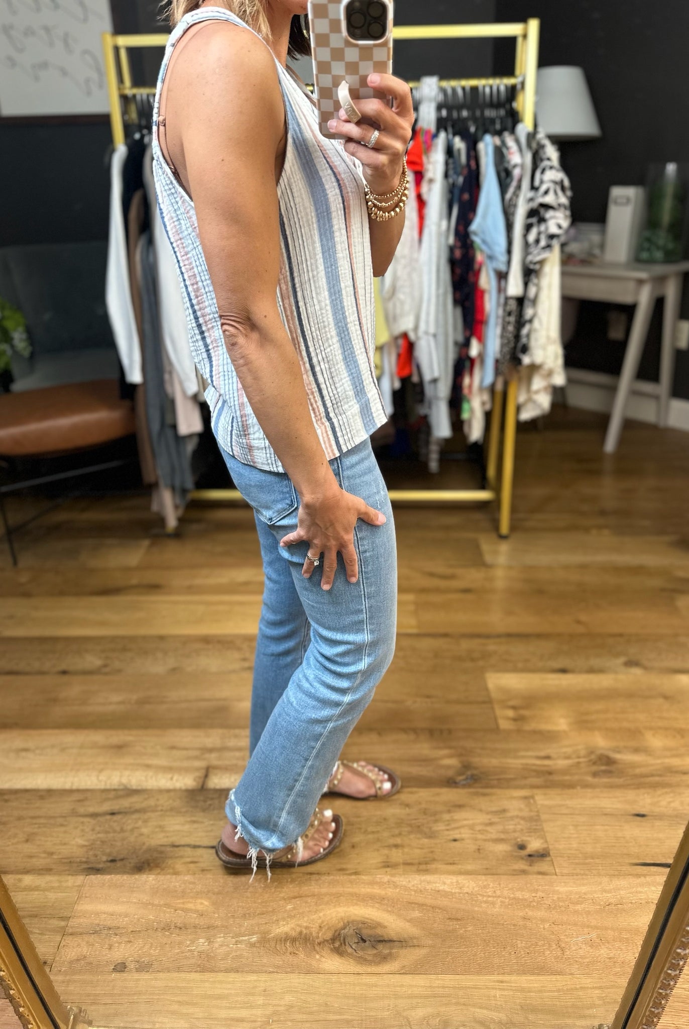 Can't Wait Denim Striped Sleeveless Top-Be Cool-Anna Kaytes Boutique, Women's Fashion Boutique in Grinnell, Iowa