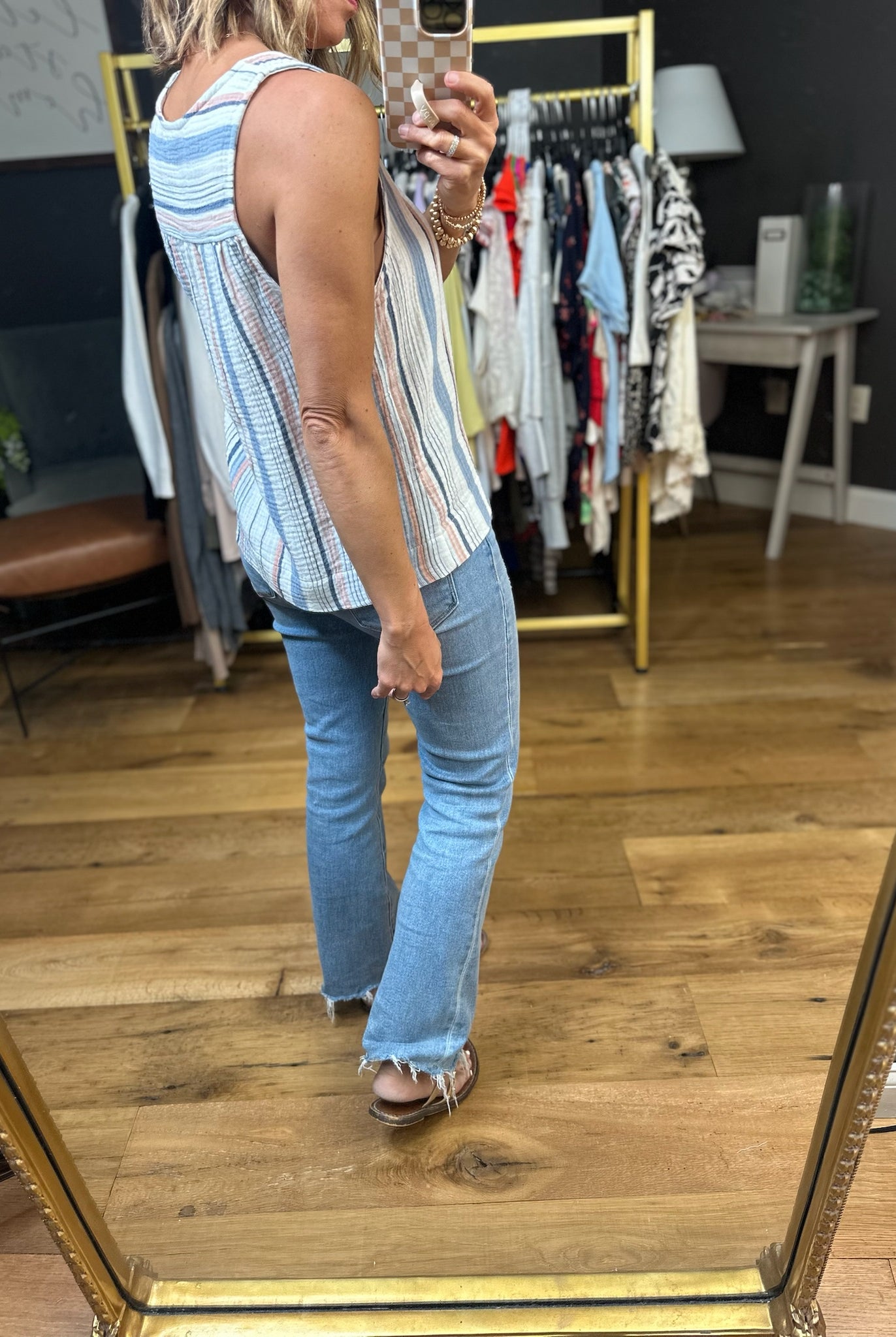 Can't Wait Denim Striped Sleeveless Top-Be Cool-Anna Kaytes Boutique, Women's Fashion Boutique in Grinnell, Iowa