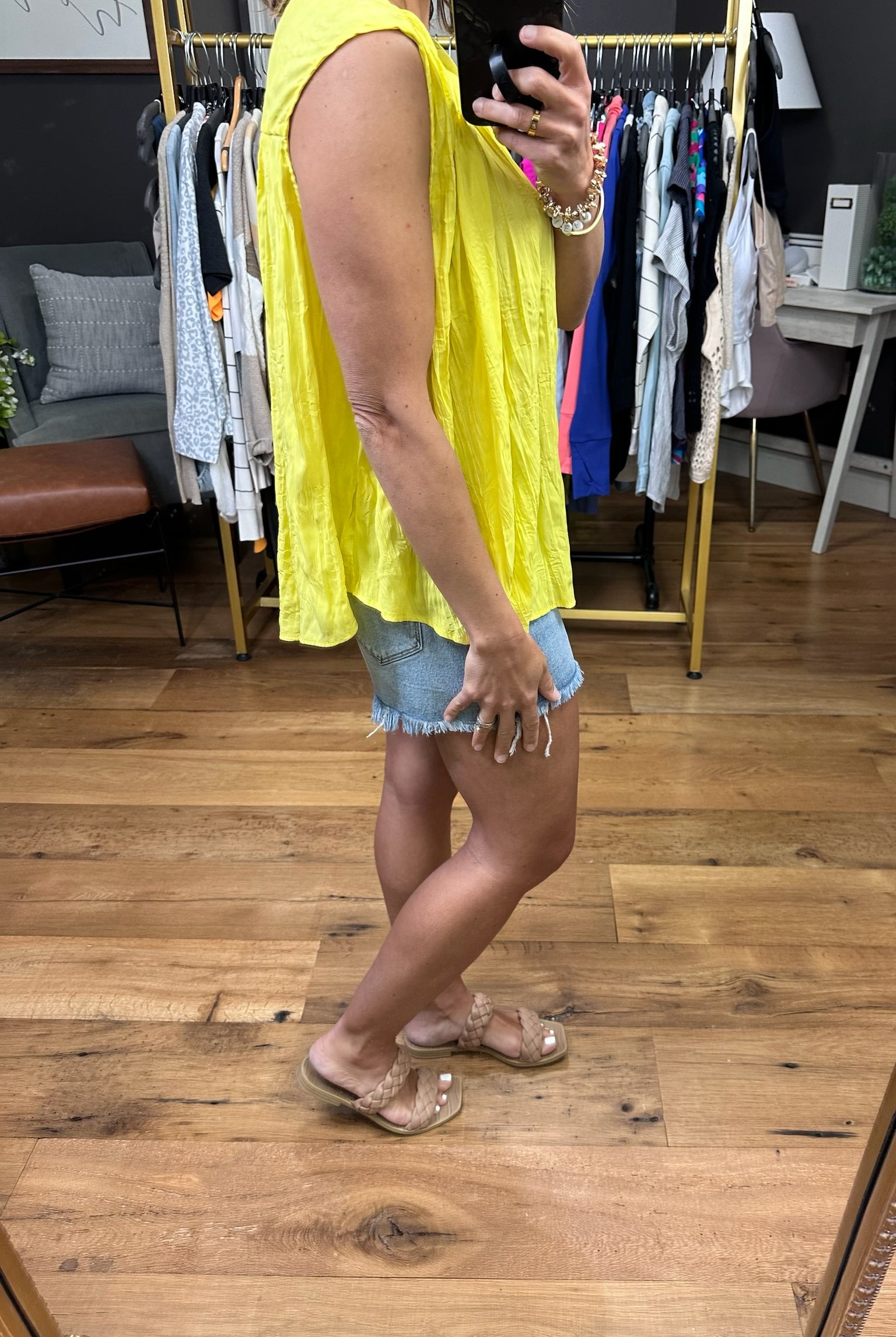 Walking On Sunshine Button-Detail Sleeveless Top - Yellow-Sleeveless-By Together L6964-Anna Kaytes Boutique, Women's Fashion Boutique in Grinnell, Iowa