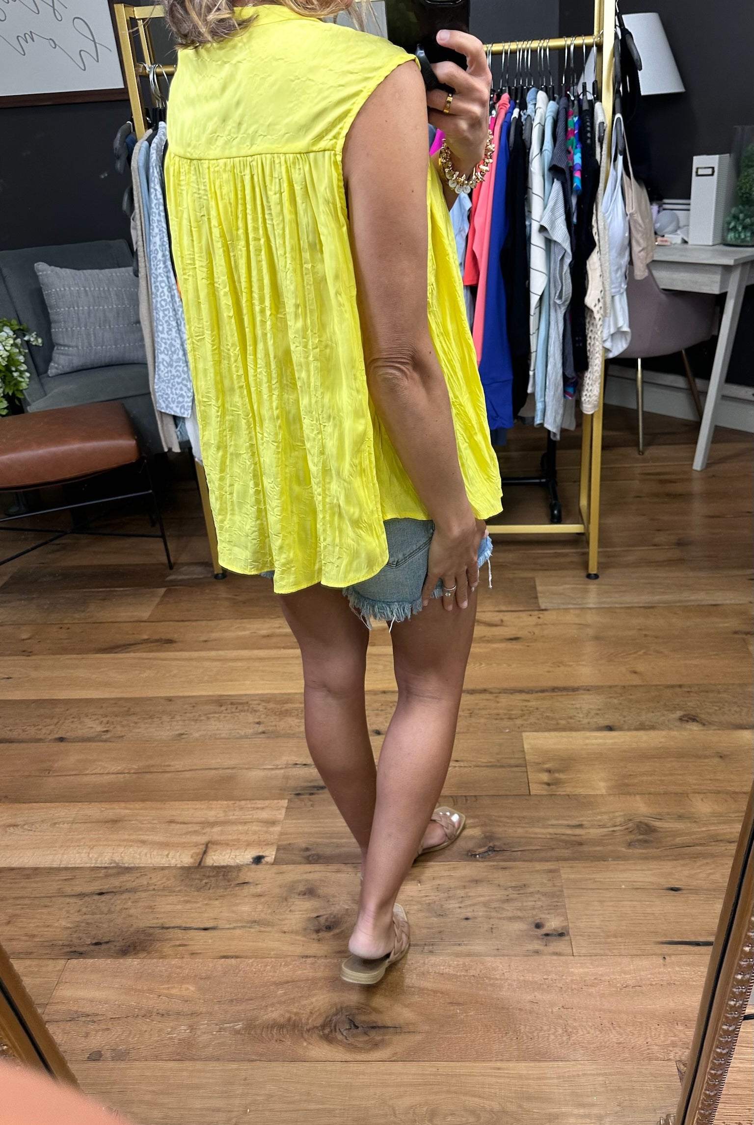 Walking On Sunshine Button-Detail Sleeveless Top - Yellow-Sleeveless-By Together L6964-Anna Kaytes Boutique, Women's Fashion Boutique in Grinnell, Iowa