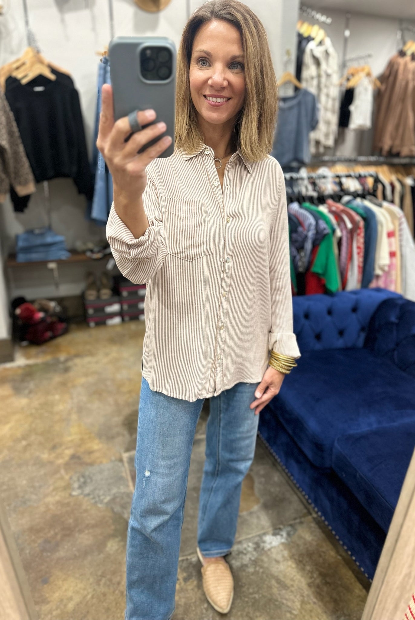 Spring Ahead Button-Down Top-Long Sleeves-be cool-Anna Kaytes Boutique, Women's Fashion Boutique in Grinnell, Iowa