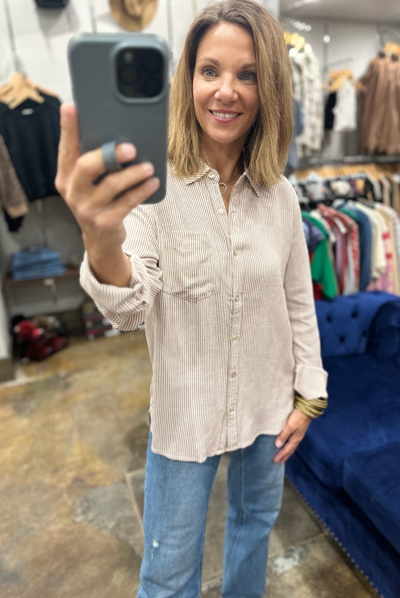 Spring Ahead Button-Down Top-Long Sleeves-be cool-Anna Kaytes Boutique, Women's Fashion Boutique in Grinnell, Iowa