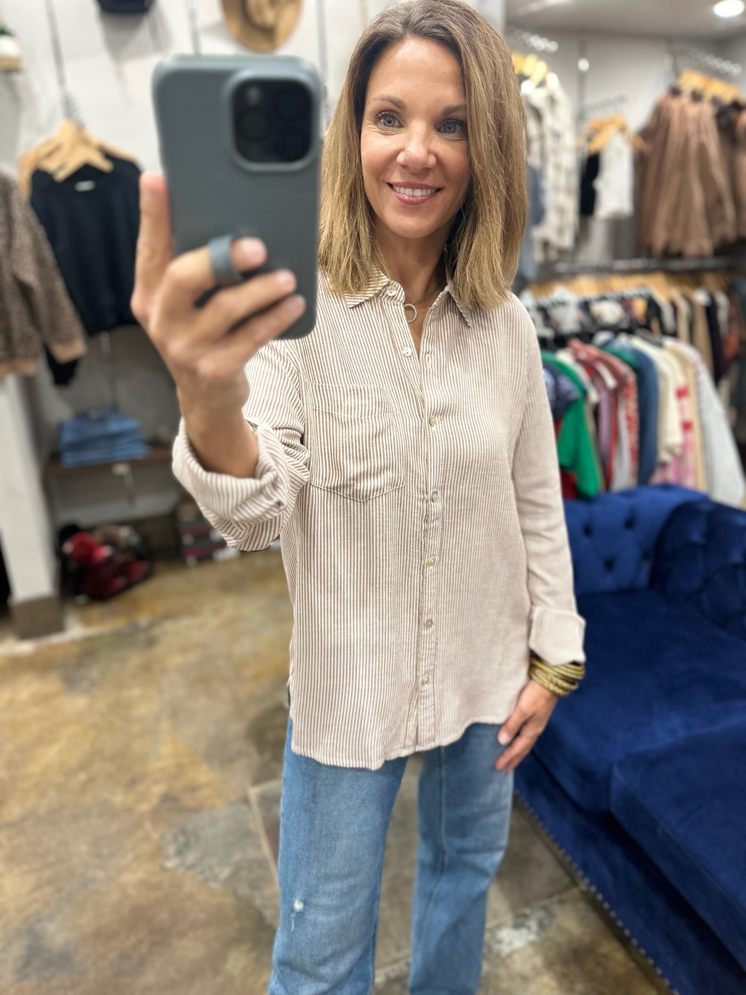 Spring Ahead Button-Down Top-Long Sleeves-be cool-Anna Kaytes Boutique, Women's Fashion Boutique in Grinnell, Iowa