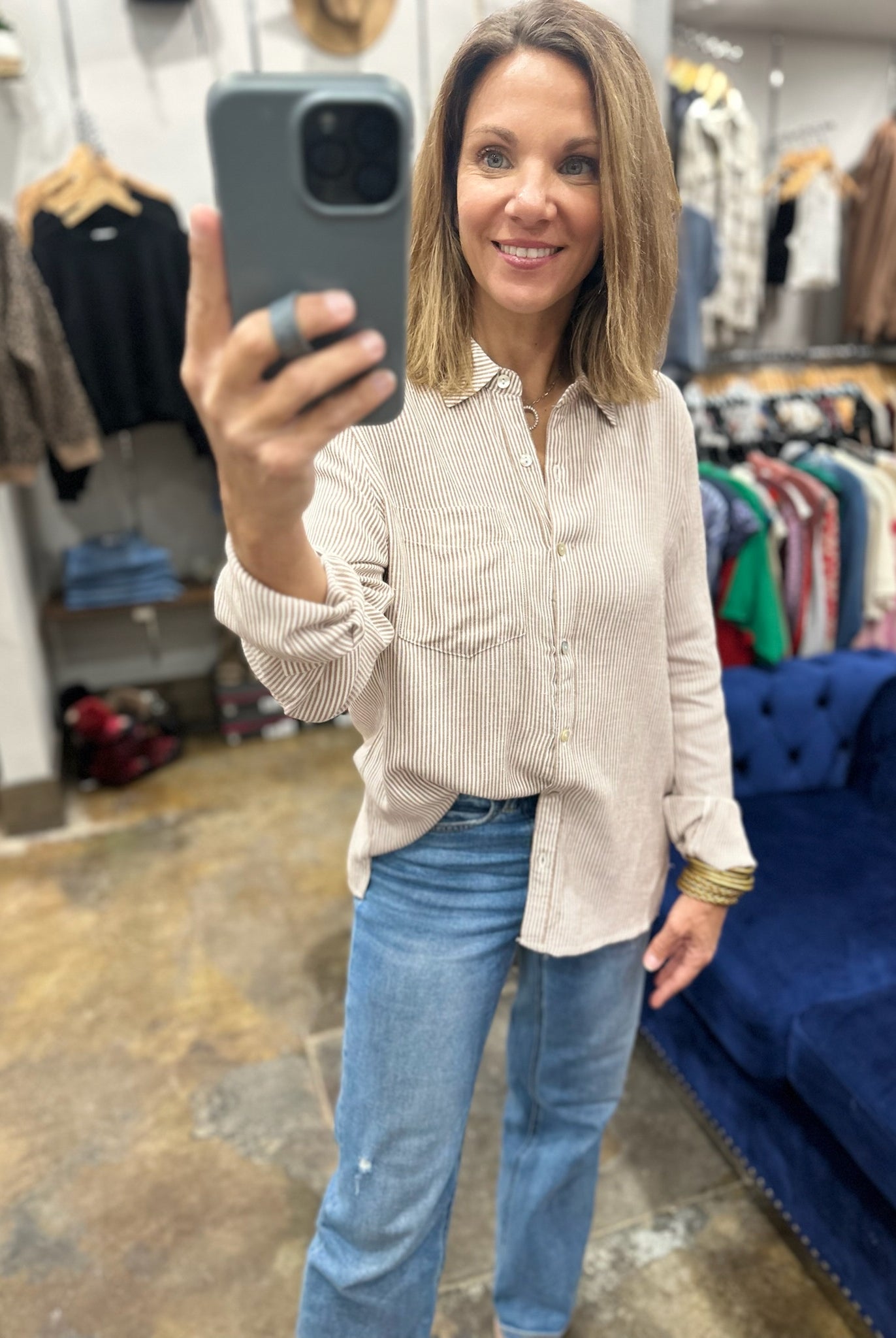 Spring Ahead Button-Down Top-Long Sleeves-be cool-Anna Kaytes Boutique, Women's Fashion Boutique in Grinnell, Iowa