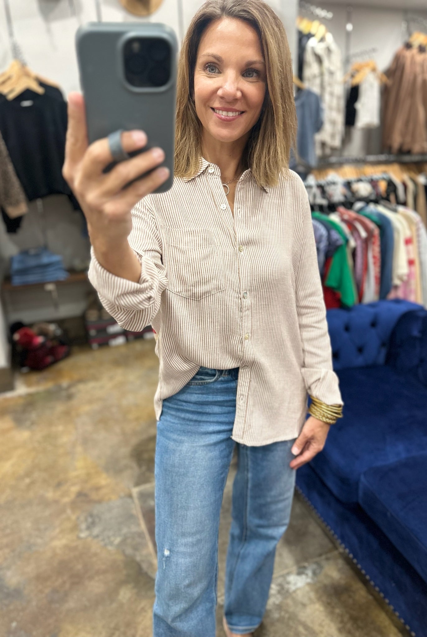 Spring Ahead Button-Down Top-Long Sleeves-be cool-Anna Kaytes Boutique, Women's Fashion Boutique in Grinnell, Iowa