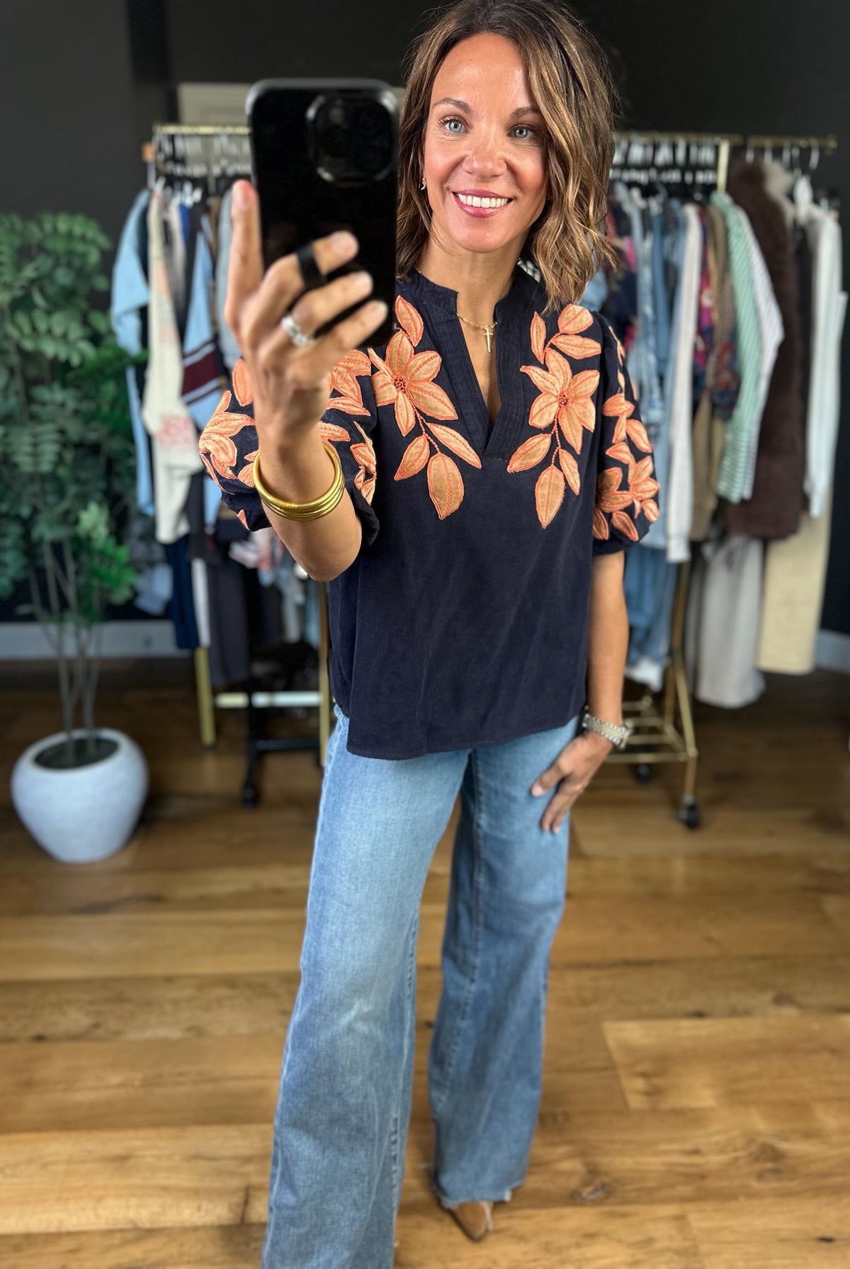 Follow You There Embroidery-Detail Top-Short Sleeves-THML-Anna Kaytes Boutique, Women's Fashion Boutique in Grinnell, Iowa