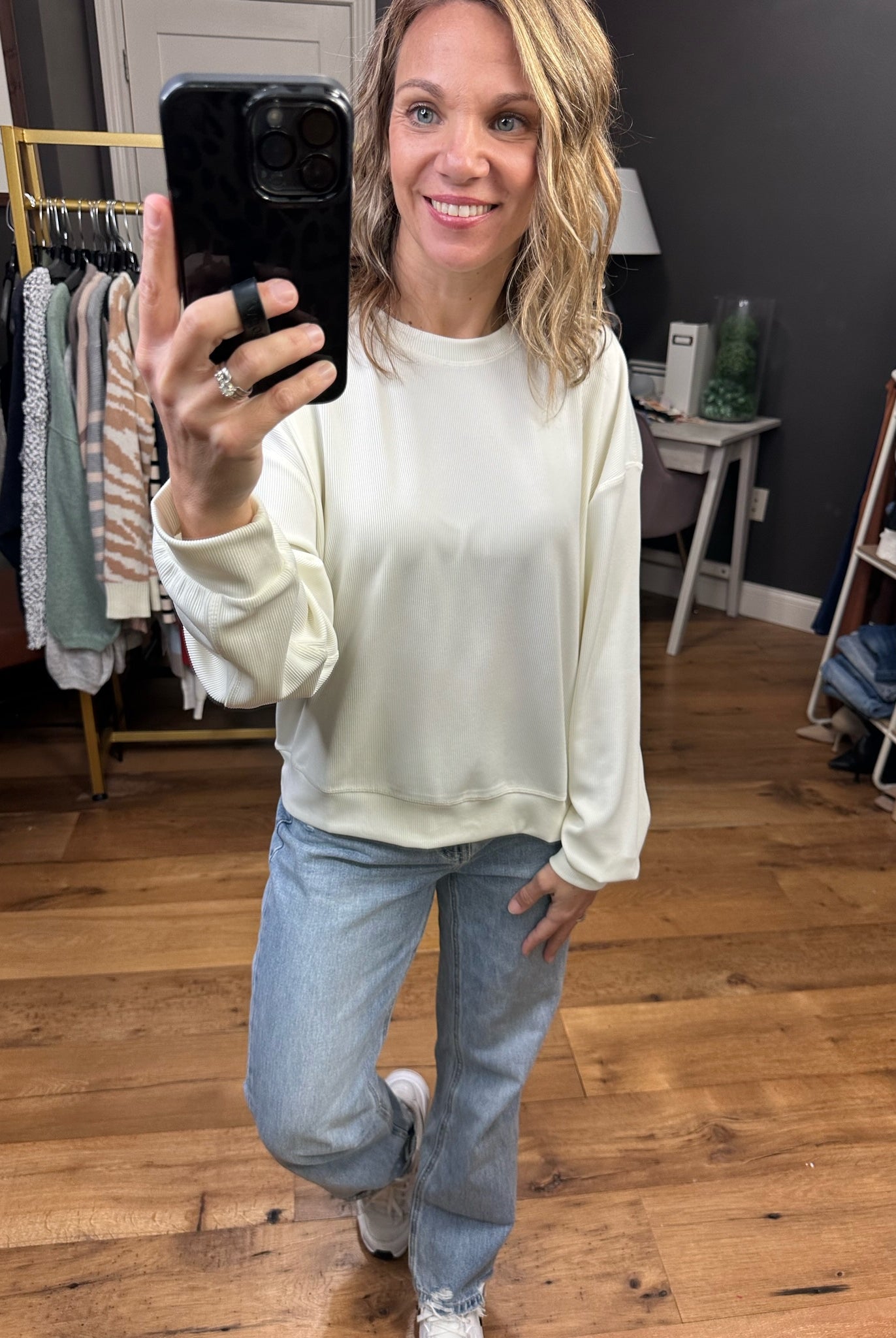 Only The Best Cropped Ribbed Crew Sweatshirt - Bone-Sweaters-Wishlist-Anna Kaytes Boutique, Women's Fashion Boutique in Grinnell, Iowa