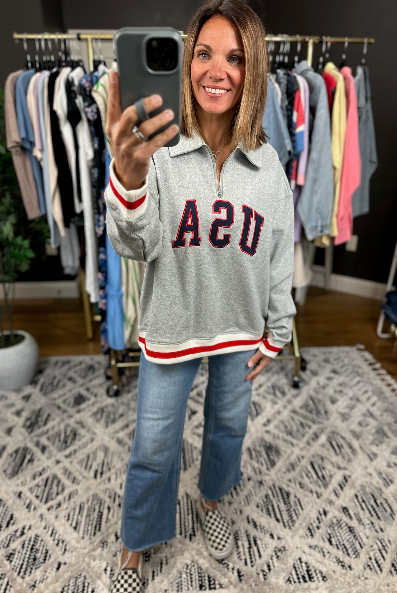 USA Vintage Quarter Zip-Sweaters-Wishlist-Anna Kaytes Boutique, Women's Fashion Boutique in Grinnell, Iowa