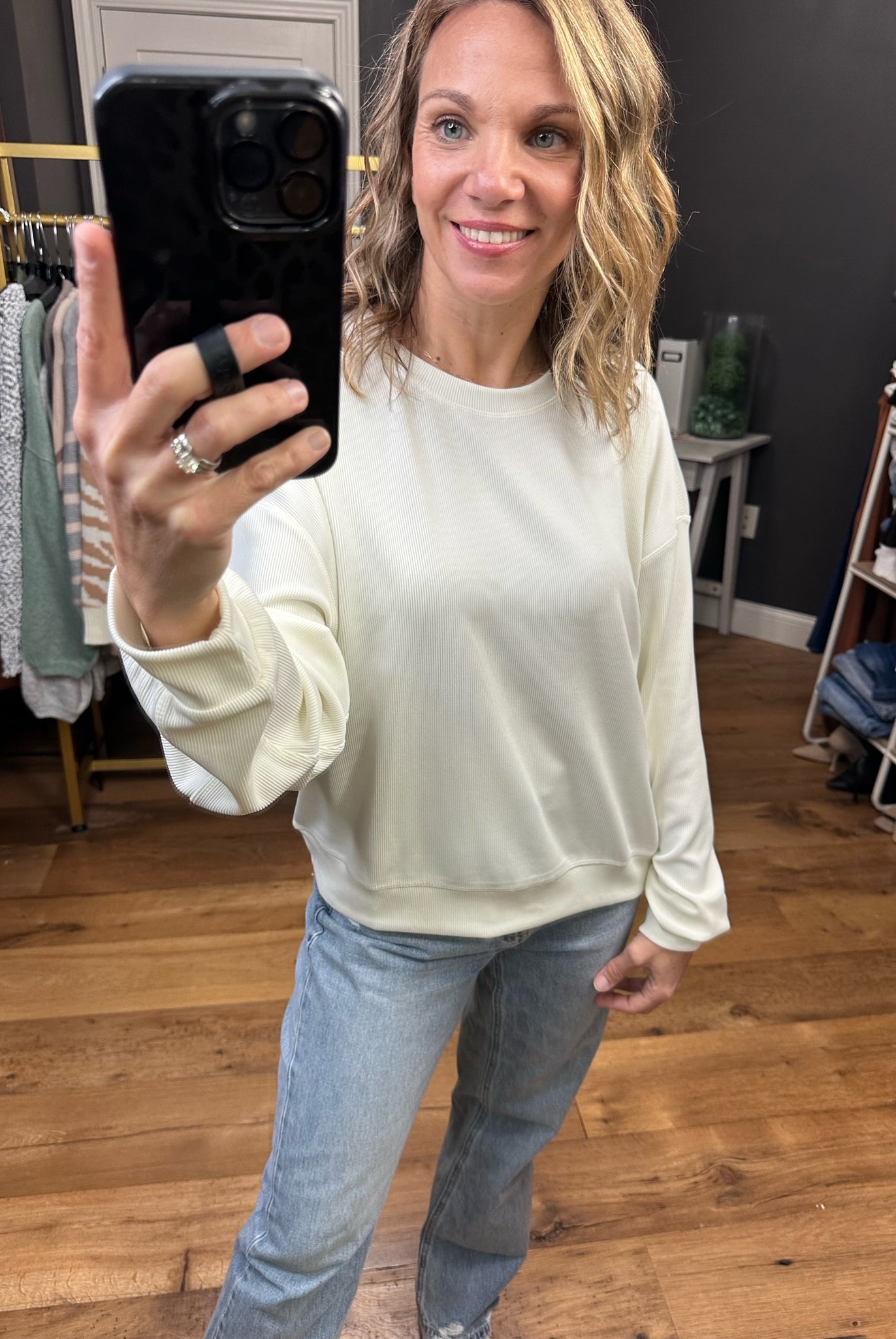 Only The Best Cropped Ribbed Crew Sweatshirt - Bone-Sweaters-Wishlist-Anna Kaytes Boutique, Women's Fashion Boutique in Grinnell, Iowa