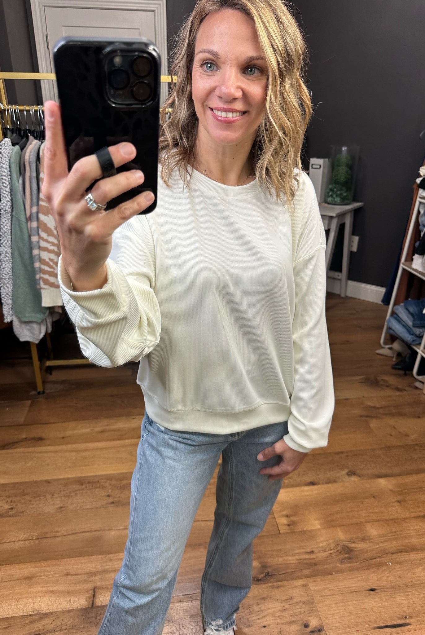 Only The Best Cropped Ribbed Crew Sweatshirt - Bone-Sweaters-Wishlist-Anna Kaytes Boutique, Women's Fashion Boutique in Grinnell, Iowa
