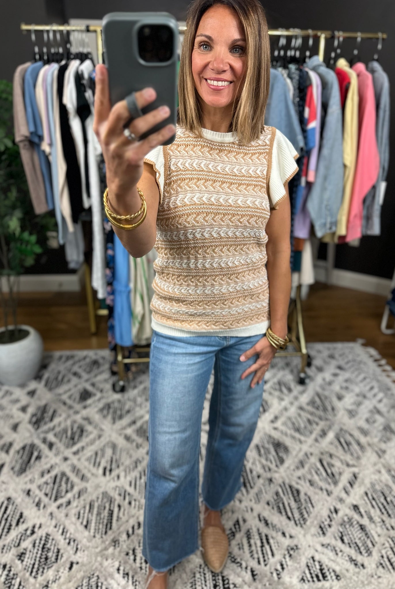 Greatest Moments Flutter Sleeve Knit Top-Short Sleeves-Skies Are Blue-Anna Kaytes Boutique, Women's Fashion Boutique in Grinnell, Iowa