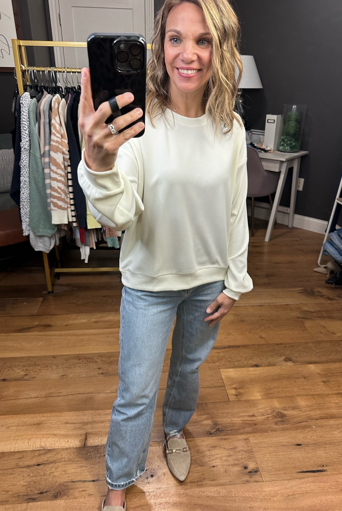 Only The Best Cropped Ribbed Crew Sweatshirt - Bone-Sweaters-Wishlist-Anna Kaytes Boutique, Women's Fashion Boutique in Grinnell, Iowa