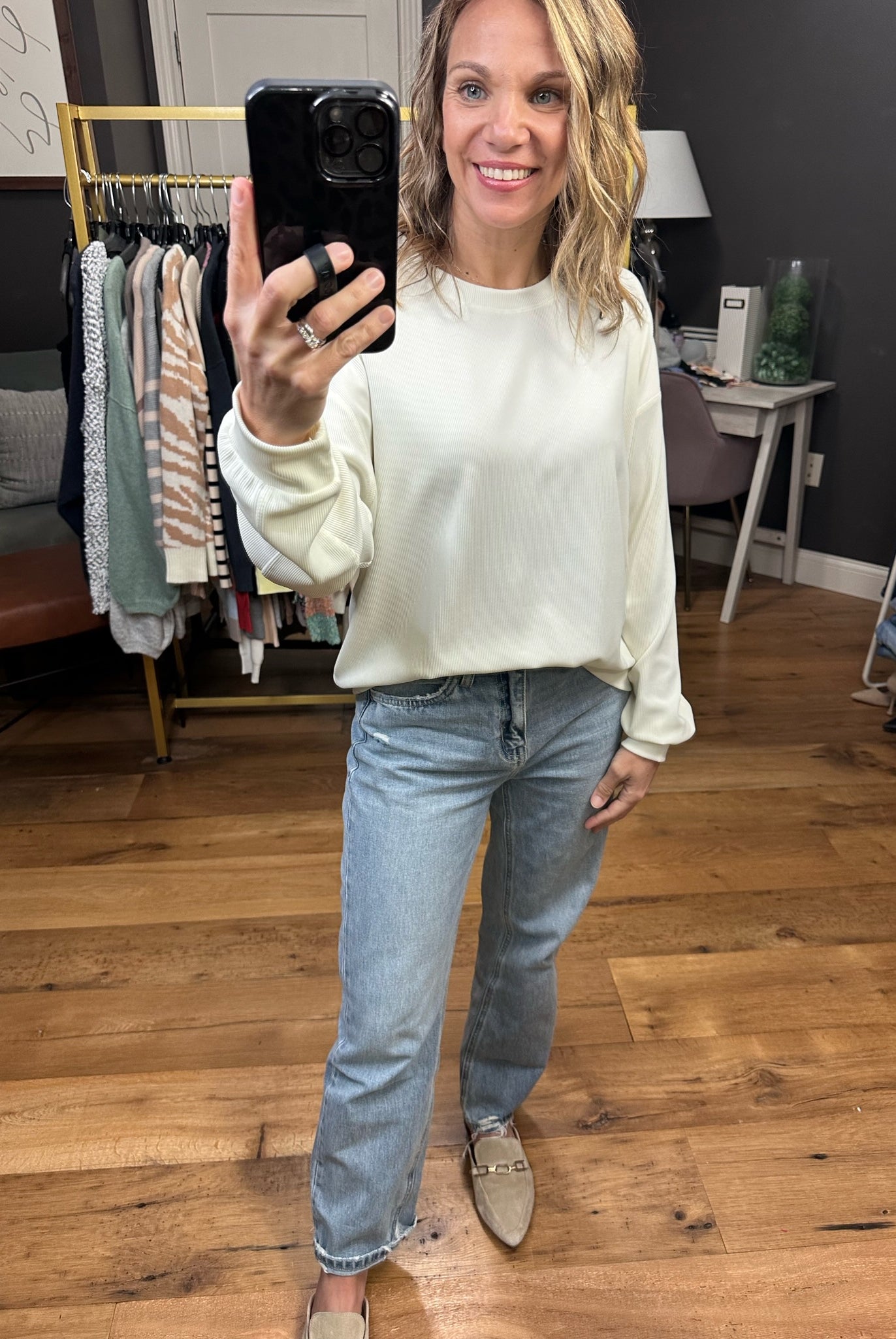 Only The Best Cropped Ribbed Crew Sweatshirt - Bone-Sweaters-Wishlist-Anna Kaytes Boutique, Women's Fashion Boutique in Grinnell, Iowa