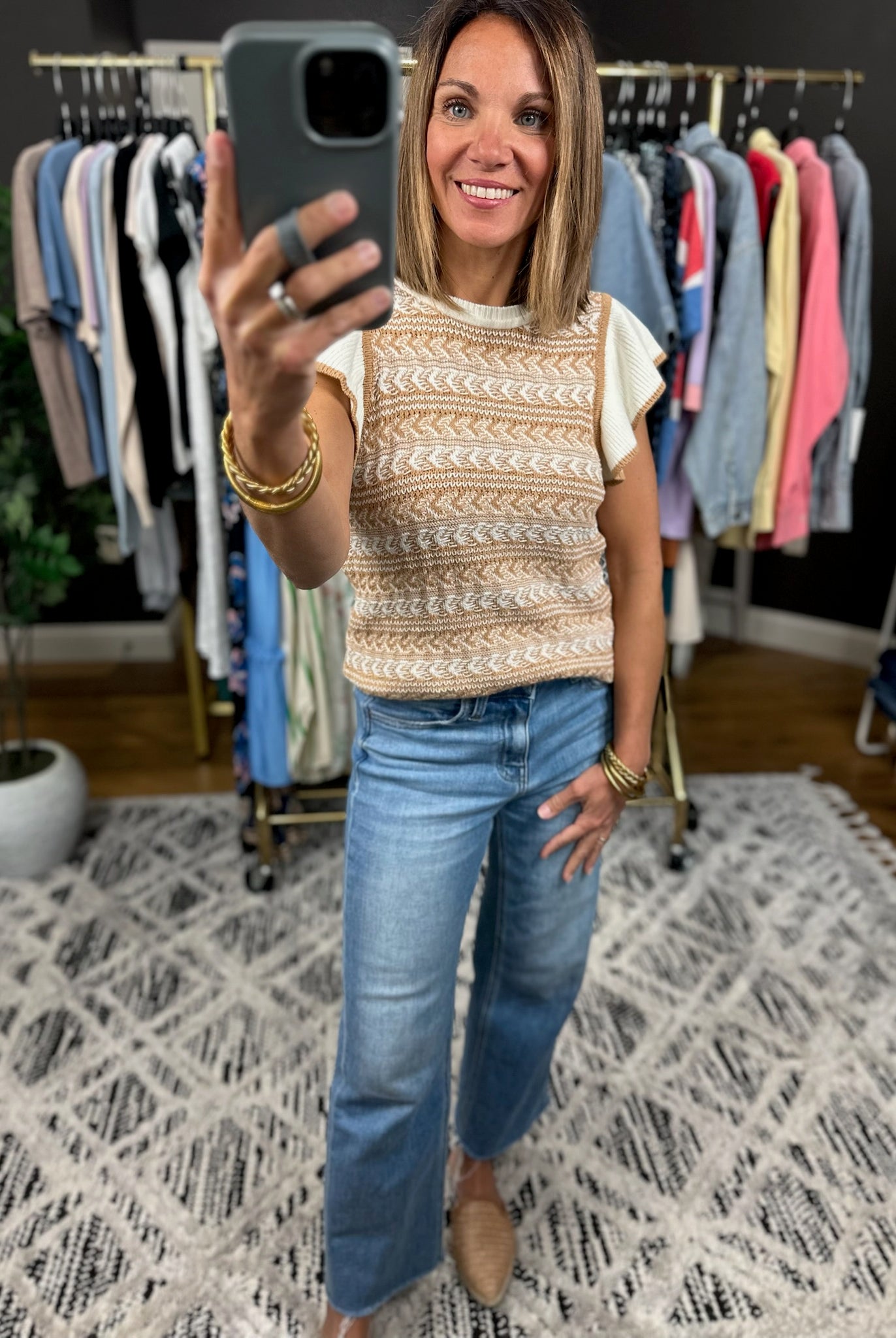 Greatest Moments Flutter Sleeve Knit Top-Short Sleeves-Skies Are Blue-Anna Kaytes Boutique, Women's Fashion Boutique in Grinnell, Iowa