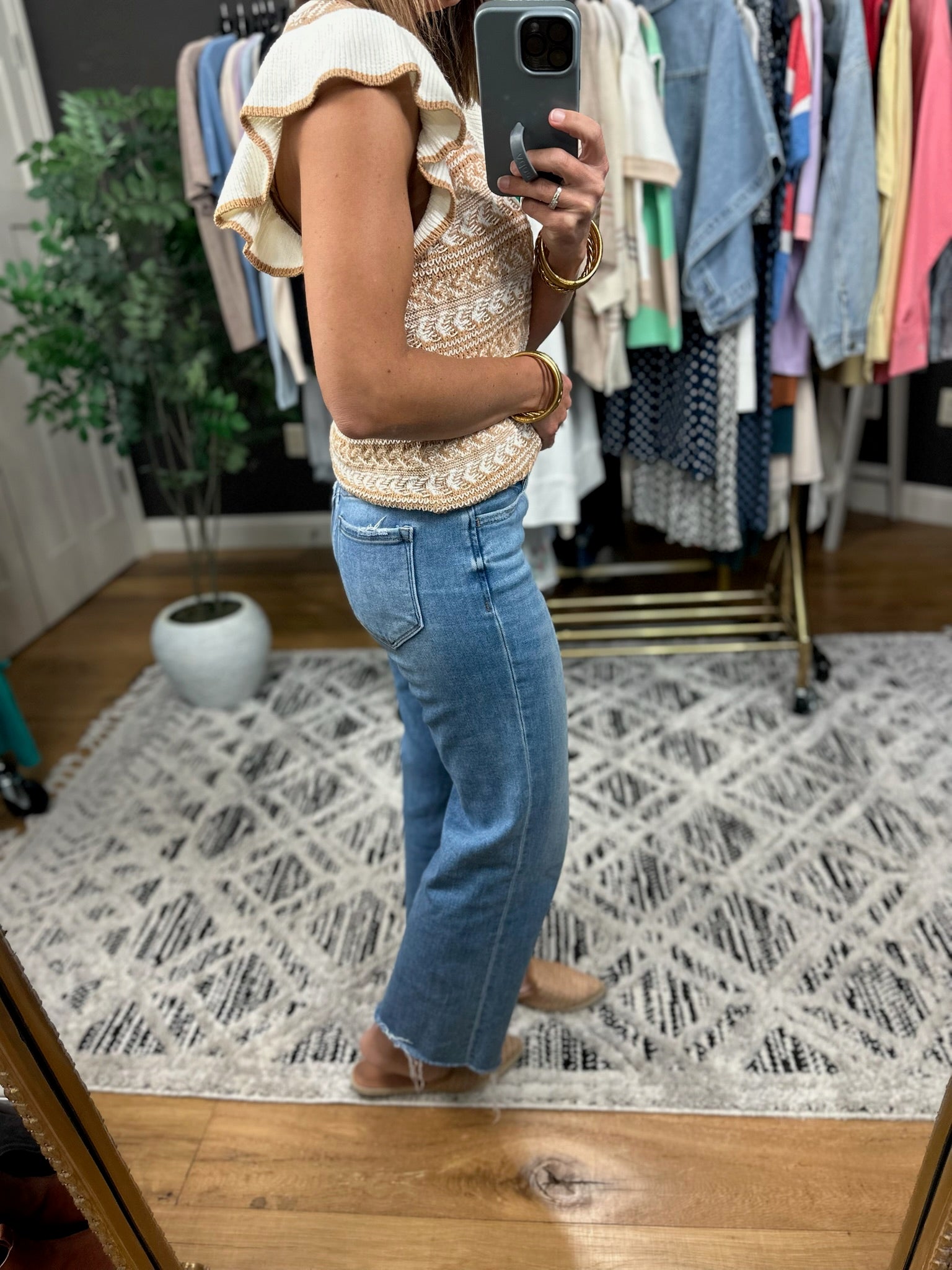 Greatest Moments Flutter Sleeve Knit Top-Short Sleeves-Skies Are Blue-Anna Kaytes Boutique, Women's Fashion Boutique in Grinnell, Iowa