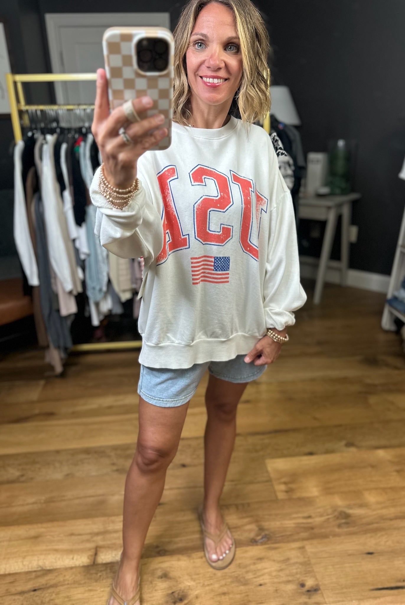 Flag Sunday Sweatshirt - Ivory-Z Supply-Anna Kaytes Boutique, Women's Fashion Boutique in Grinnell, Iowa