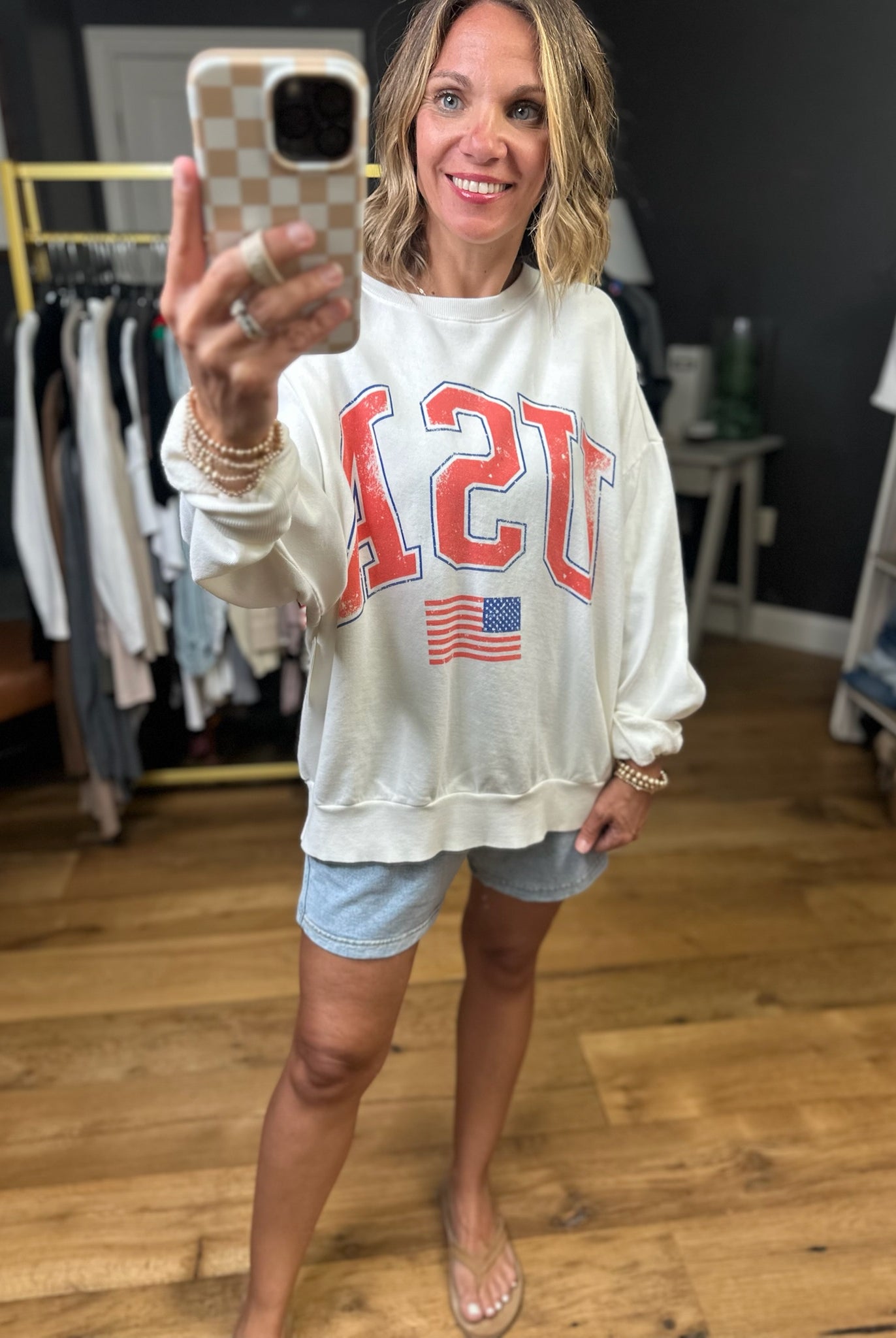 Flag Sunday Sweatshirt - Ivory-Z Supply-Anna Kaytes Boutique, Women's Fashion Boutique in Grinnell, Iowa