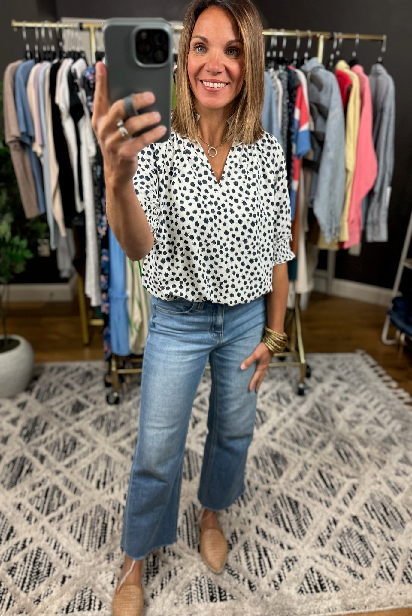 Name Your Price Patterned V-Neck Top-Short Sleeves-Doe & Rae-Anna Kaytes Boutique, Women's Fashion Boutique in Grinnell, Iowa