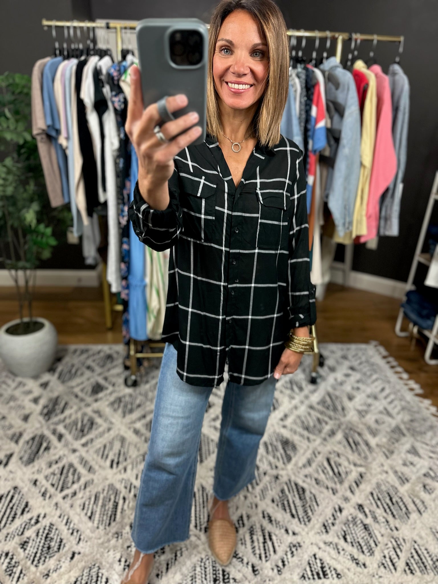 Make It Known Plaid Button-Down Top-Long Sleeves-The Workshop-Anna Kaytes Boutique, Women's Fashion Boutique in Grinnell, Iowa