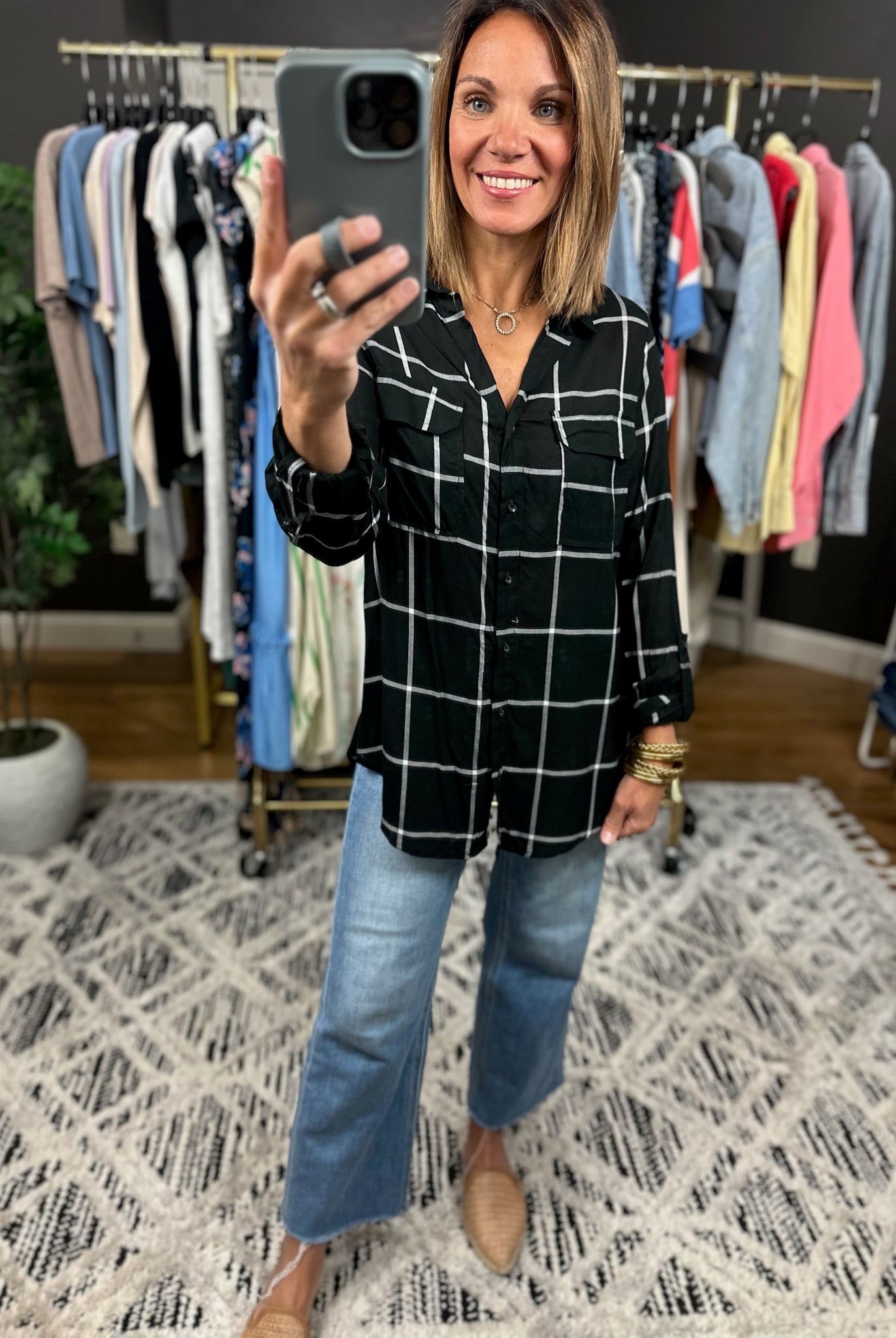 Make It Known Plaid Button-Down Top-Long Sleeves-The Workshop-Anna Kaytes Boutique, Women's Fashion Boutique in Grinnell, Iowa